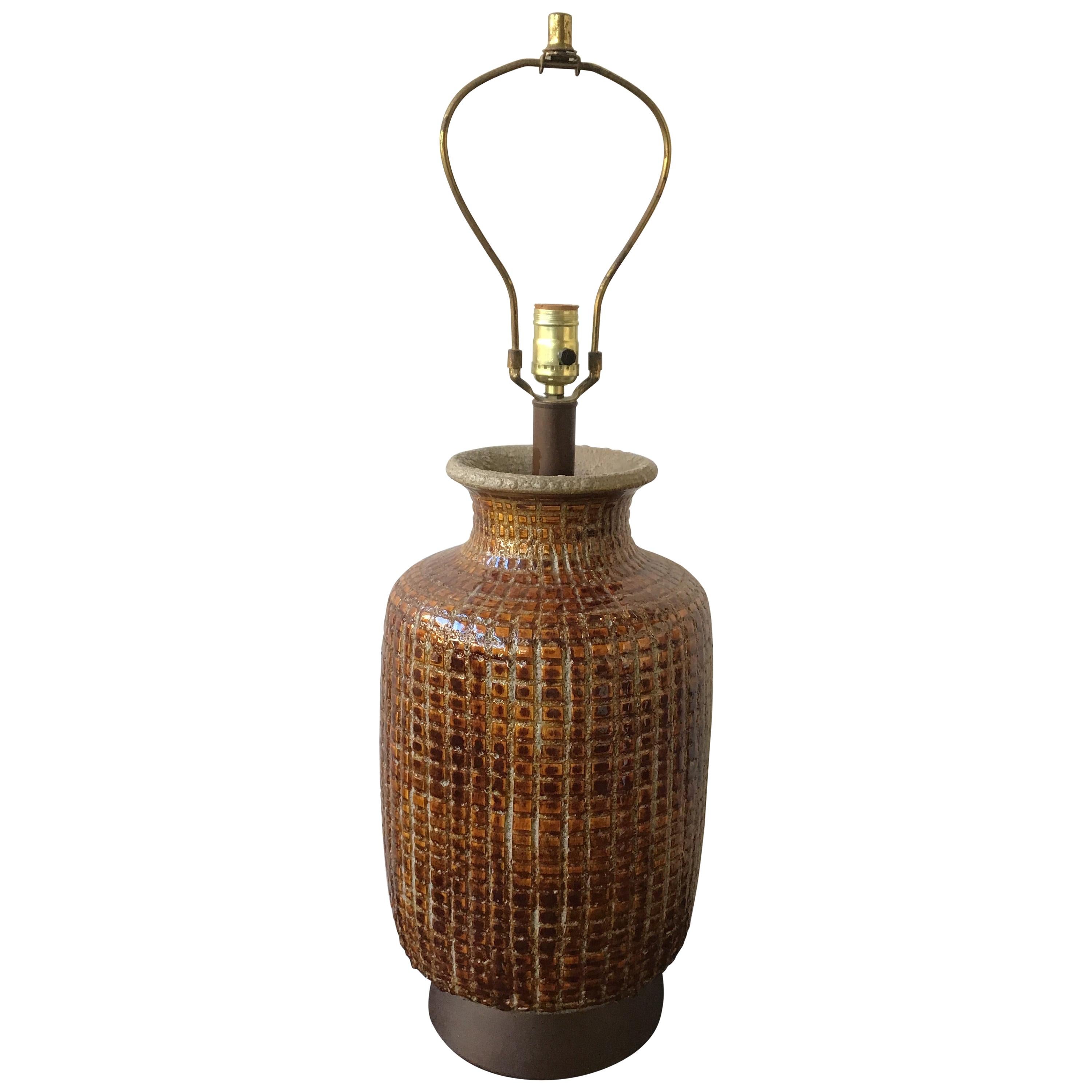1960s Ceramic Textured Brown Lamp