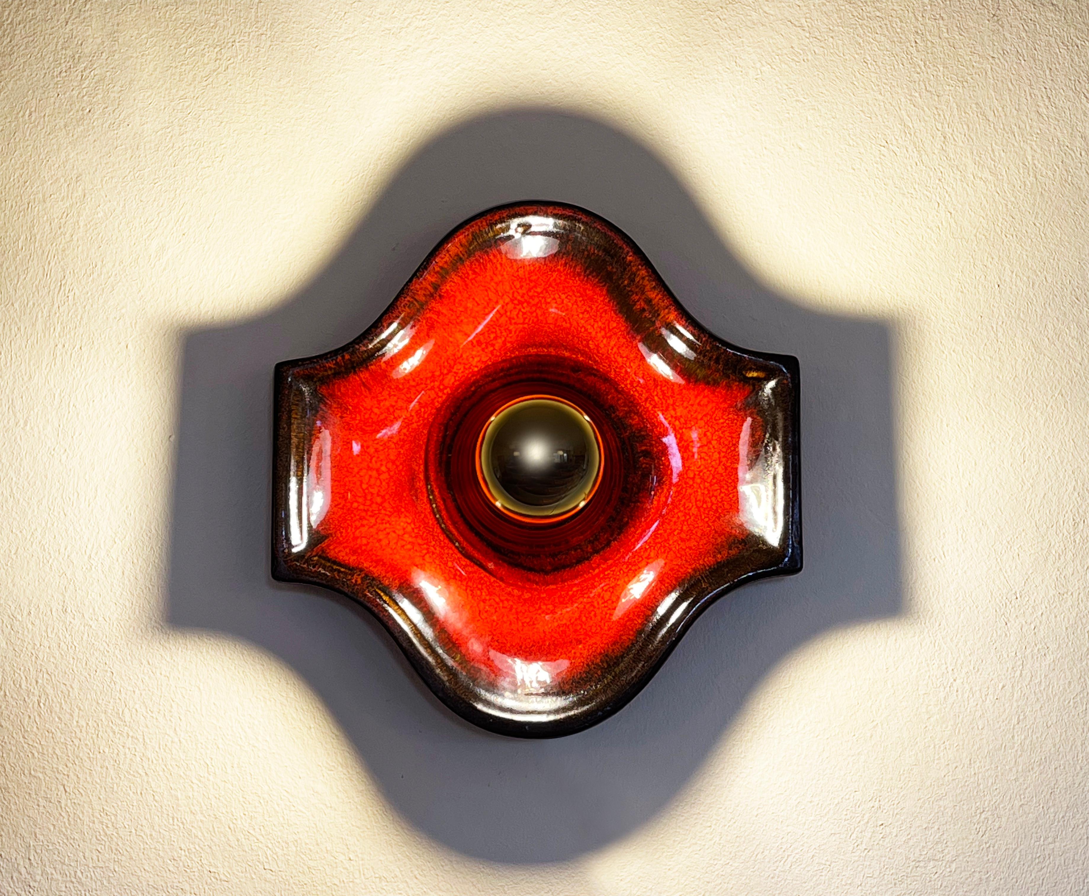 Cast 1960s Ceramic Wall Sconce or Ceiling Lamp Fat Lava Modernist Hustadt, Germany For Sale