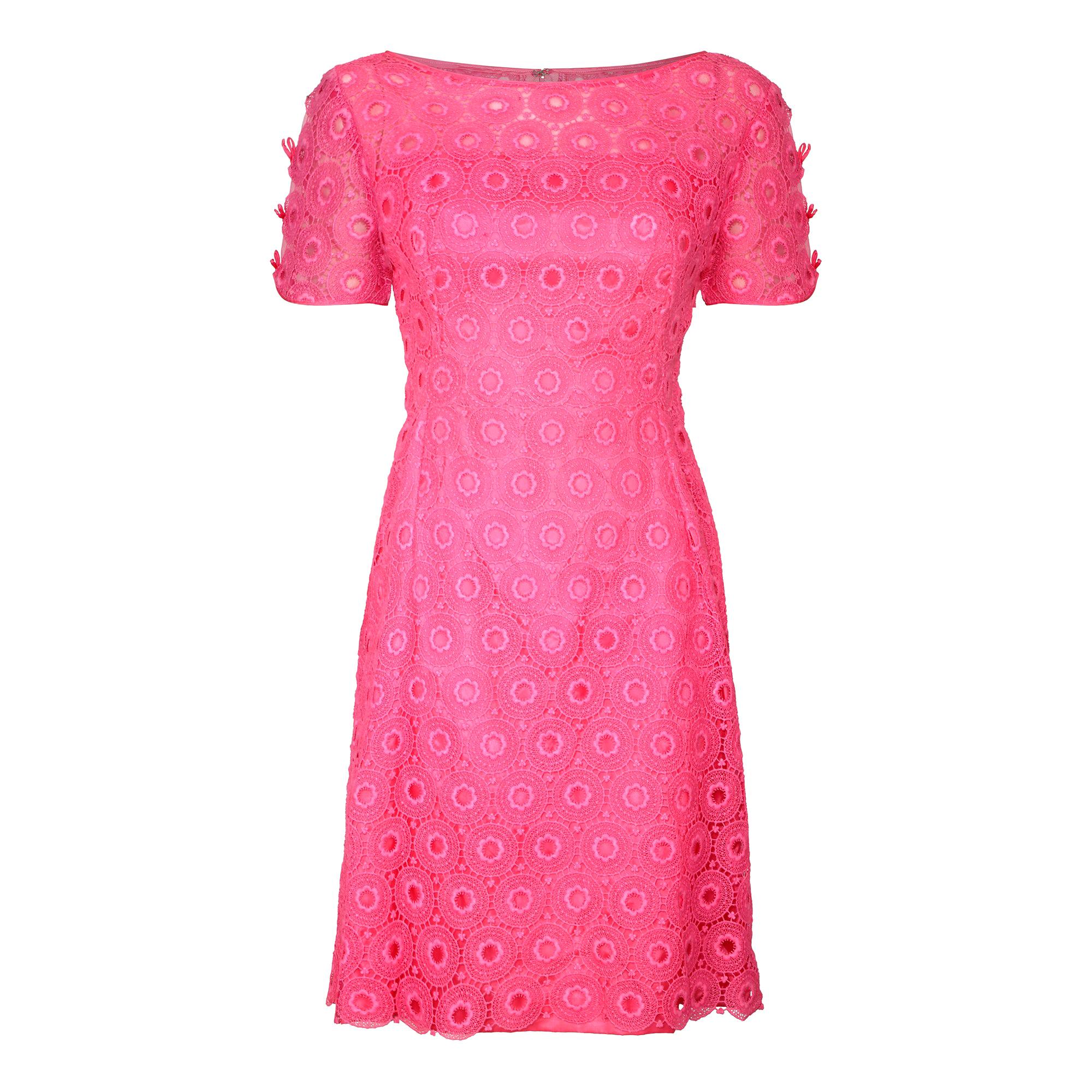 1960s Cerise Pink Crochet Dress by Janet Cotton For Sale