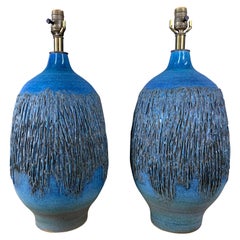 Design Technics 1960s Cerulean Blue Ceramic Table Lamps a Pair by Lee Rosen