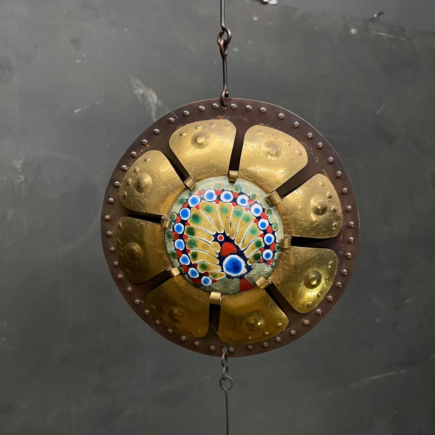 1960 Cesar Vasquez Lapis Brass Copper Enamel Birds Mobile Wall Hanging Art in vendita 3