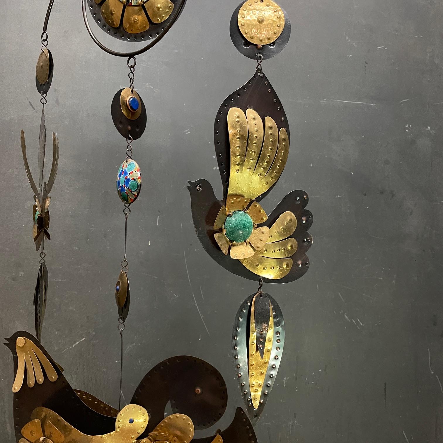 1960 Cesar Vasquez Lapis Brass Copper Enamel Birds Mobile Wall Hanging Art In condizioni buone in vendita a Hyattsville, MD
