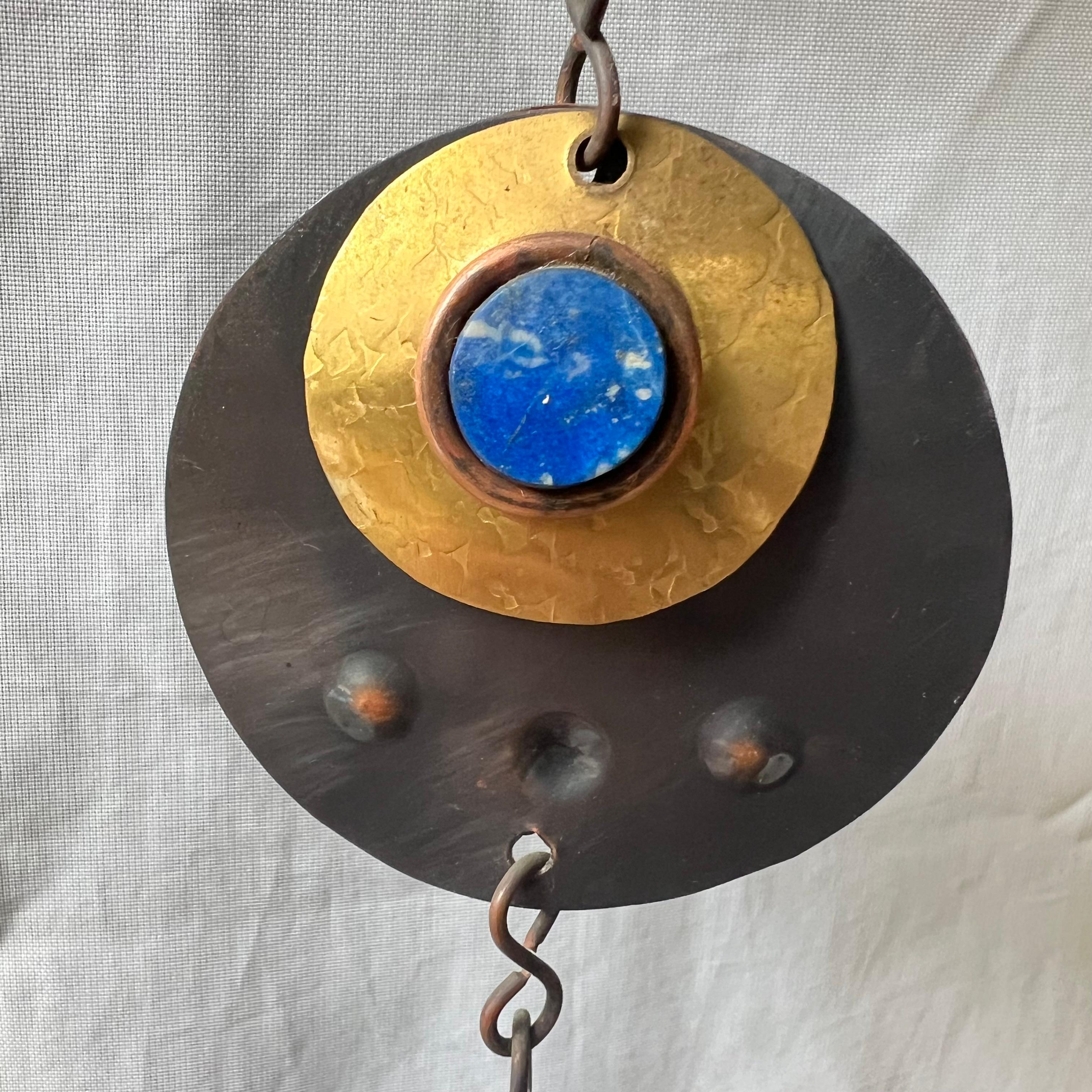 1960 Cesar Vasquez Lapis Brass Copper Enamel Birds Mobile Wall Hanging Art in vendita 1