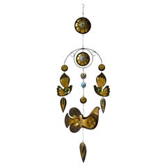 1960 Cesar Vasquez Lapis Brass Copper Enamel Birds Mobile Wall Hanging Art