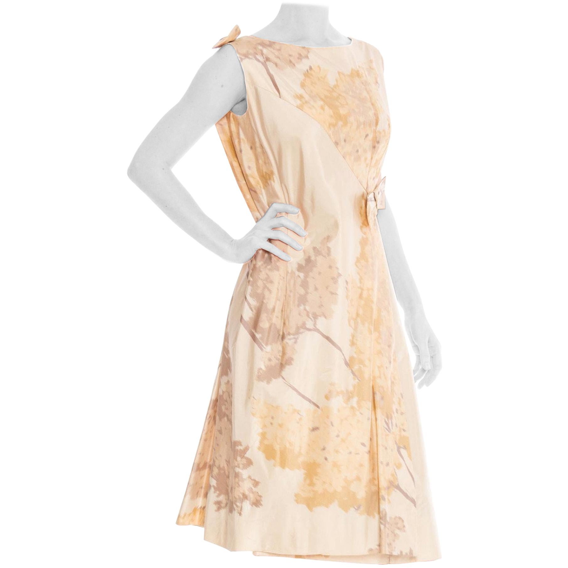 1960S Champagne Haute Couture Silk Taffeta Ikat Printed Cocktail Dress From Joh For Sale