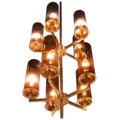 Hans-Agne Jakobsson tall 1960s Chandelier with Amber Shades