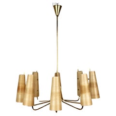 1960's Chandelier in Brass with Fiber Glass Shades made in Austria