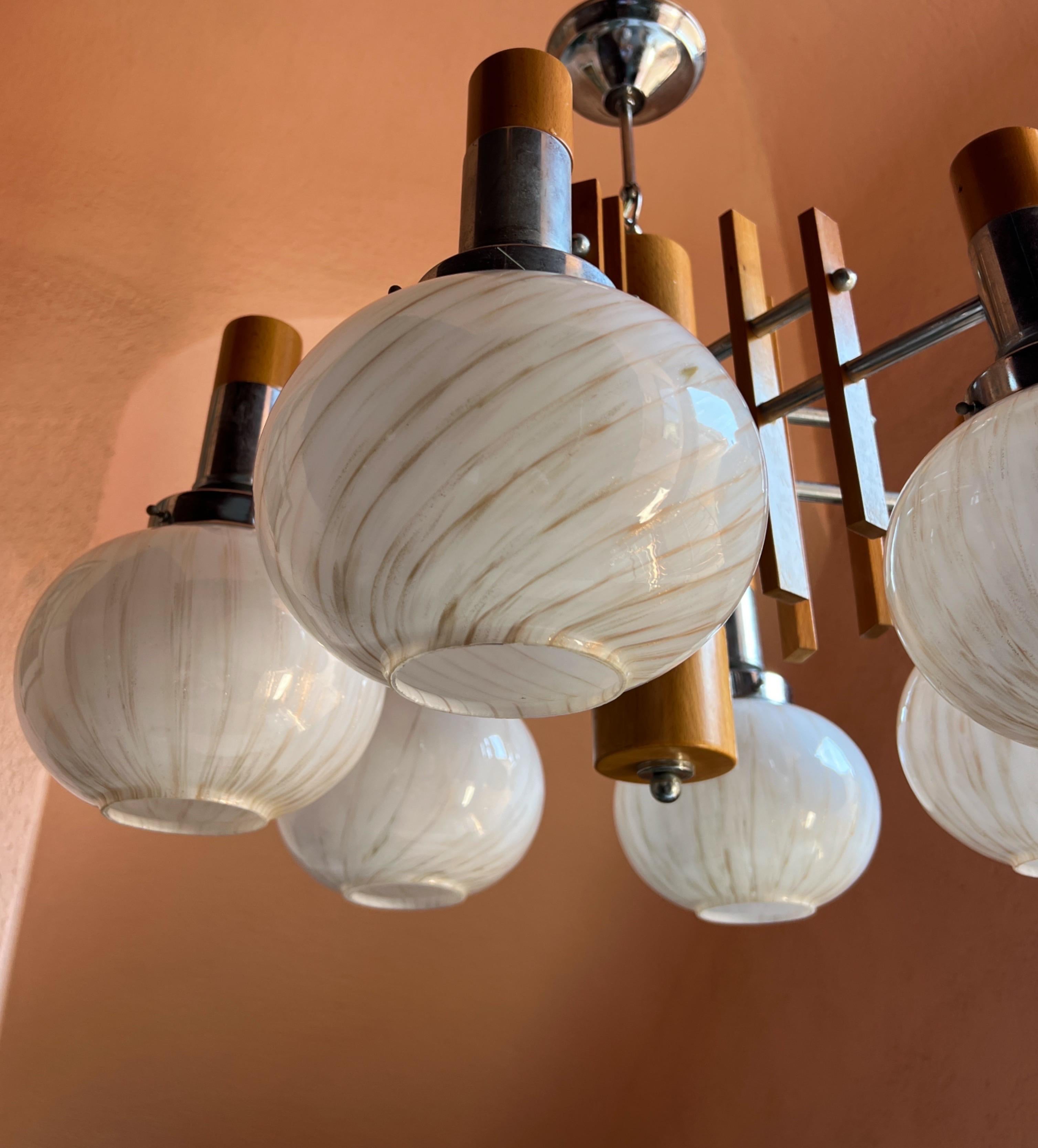 1960s chandelier with Murano glass shades  by Mazzega For Sale 3