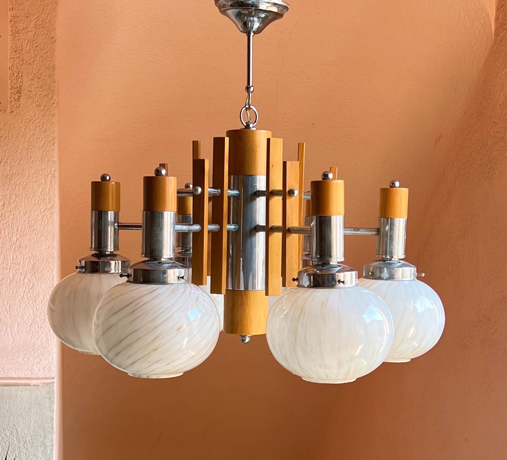 1960s chandelier with Murano glass shades  by Mazzega For Sale 4