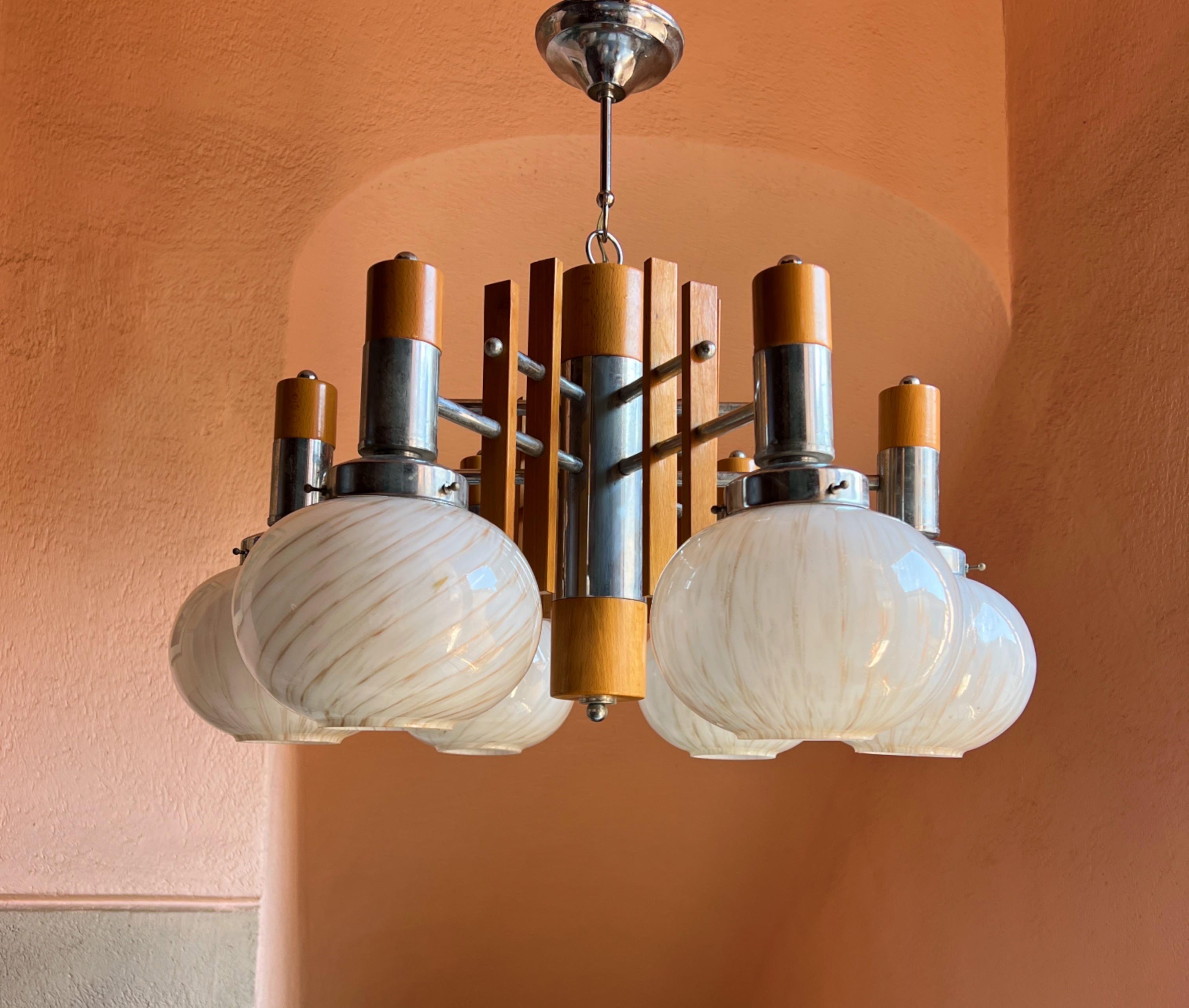 1960s chandelier with Murano glass shades  by Mazzega For Sale 5