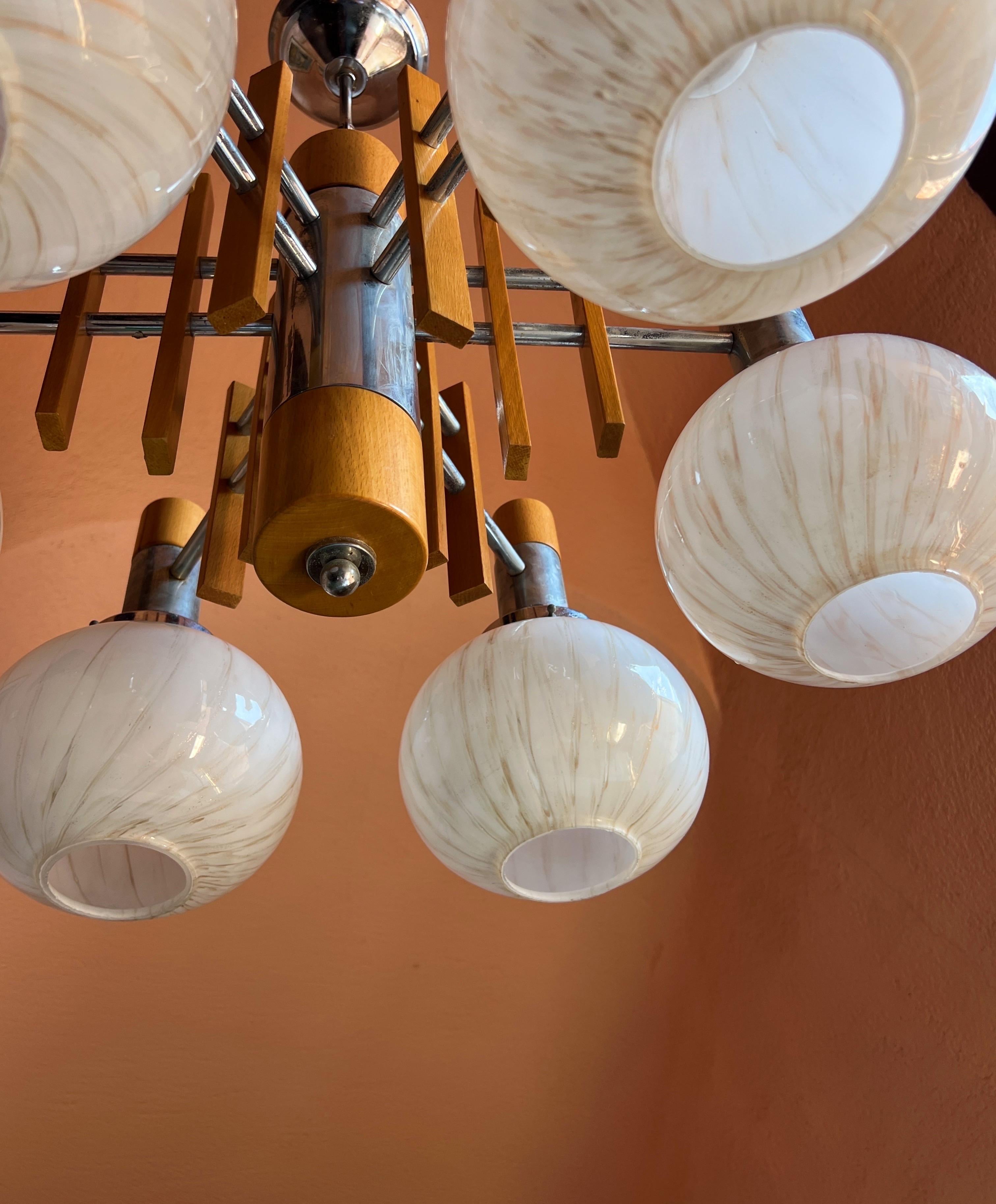 1960s chandelier with Murano glass shades  by Mazzega For Sale 7
