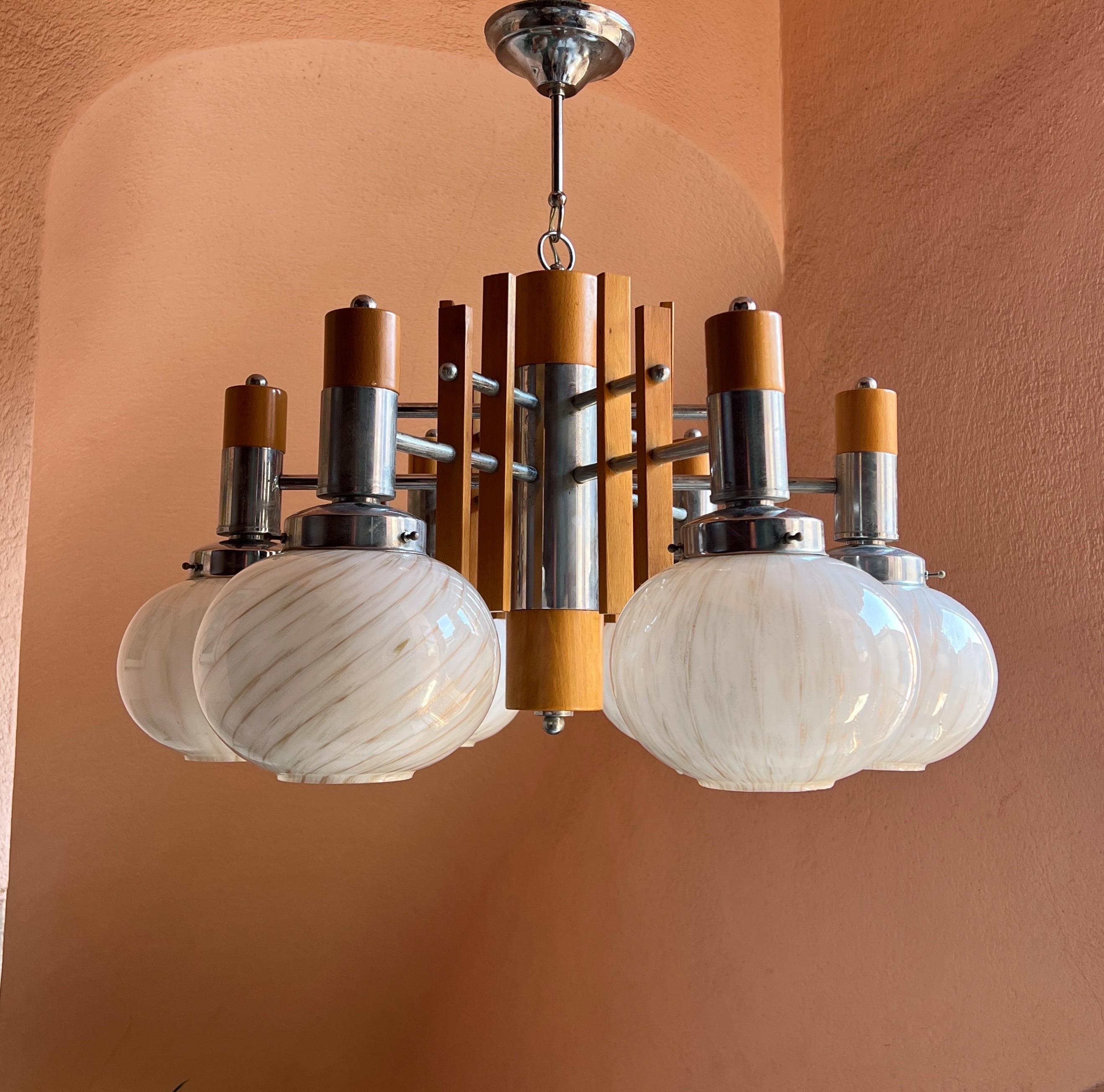 Mid-Century Modern 1960s chandelier with Murano glass shades  by Mazzega For Sale