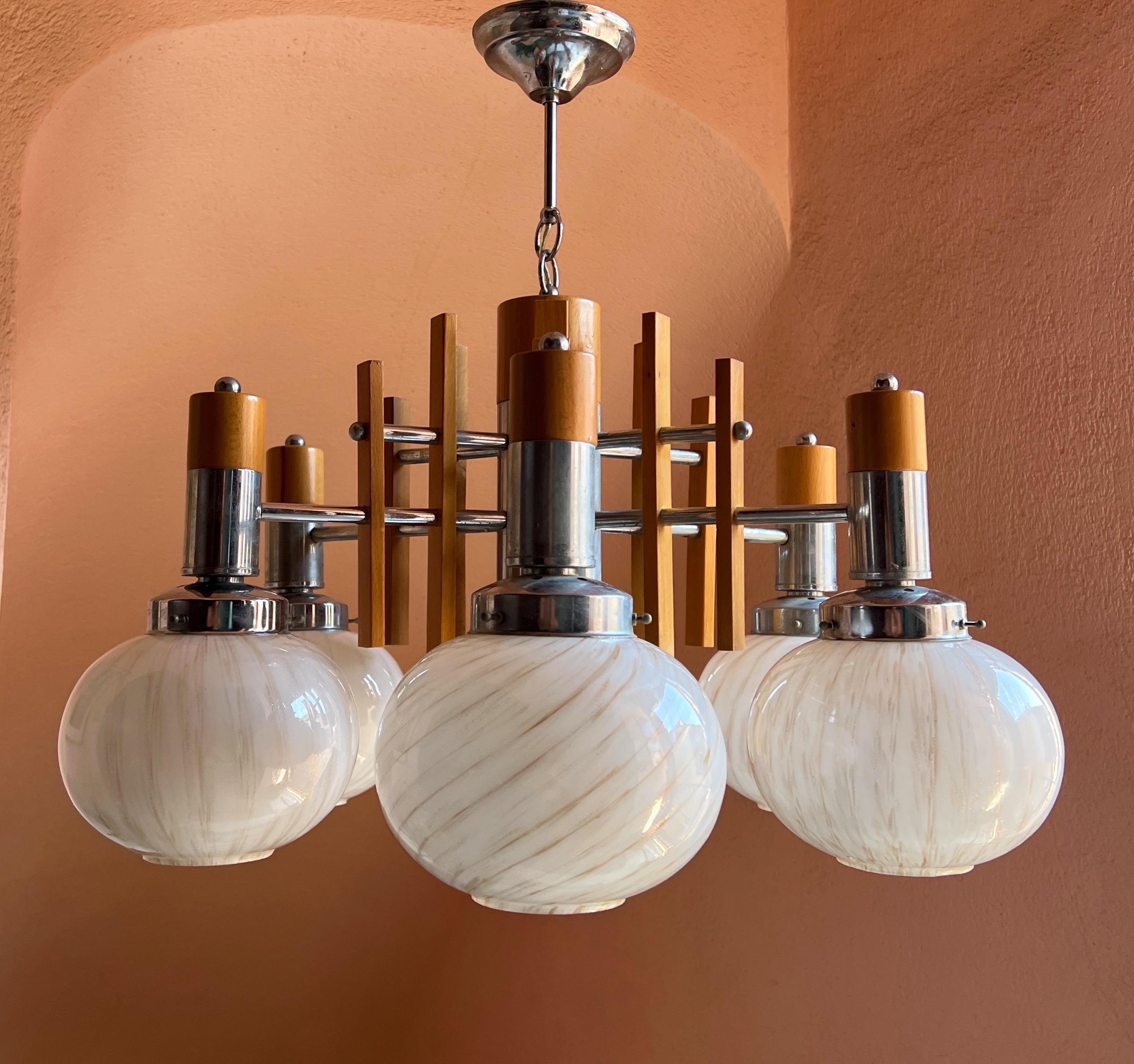 Italian 1960s chandelier with Murano glass shades  by Mazzega For Sale