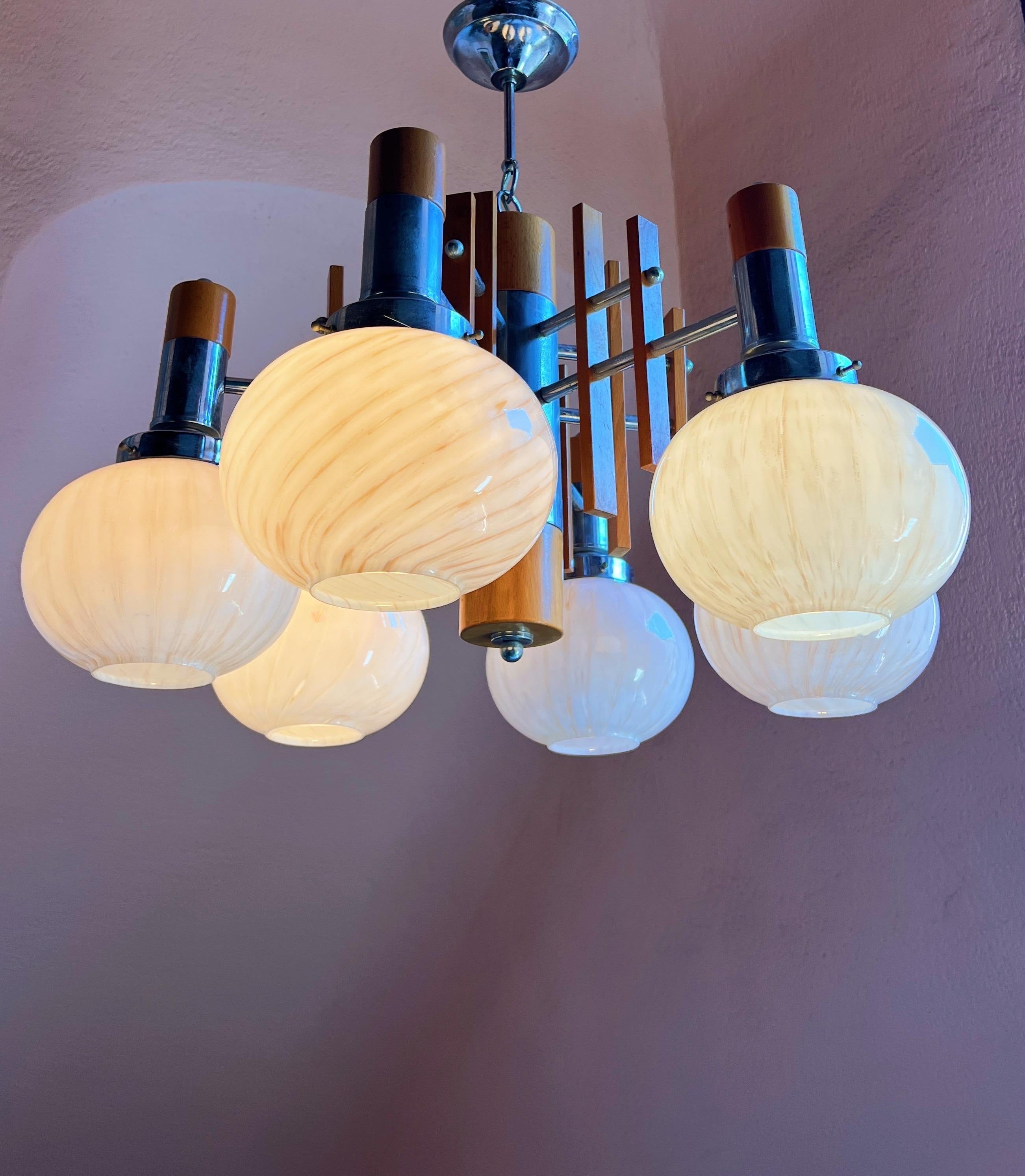 1960s chandelier with Murano glass shades  by Mazzega For Sale 1