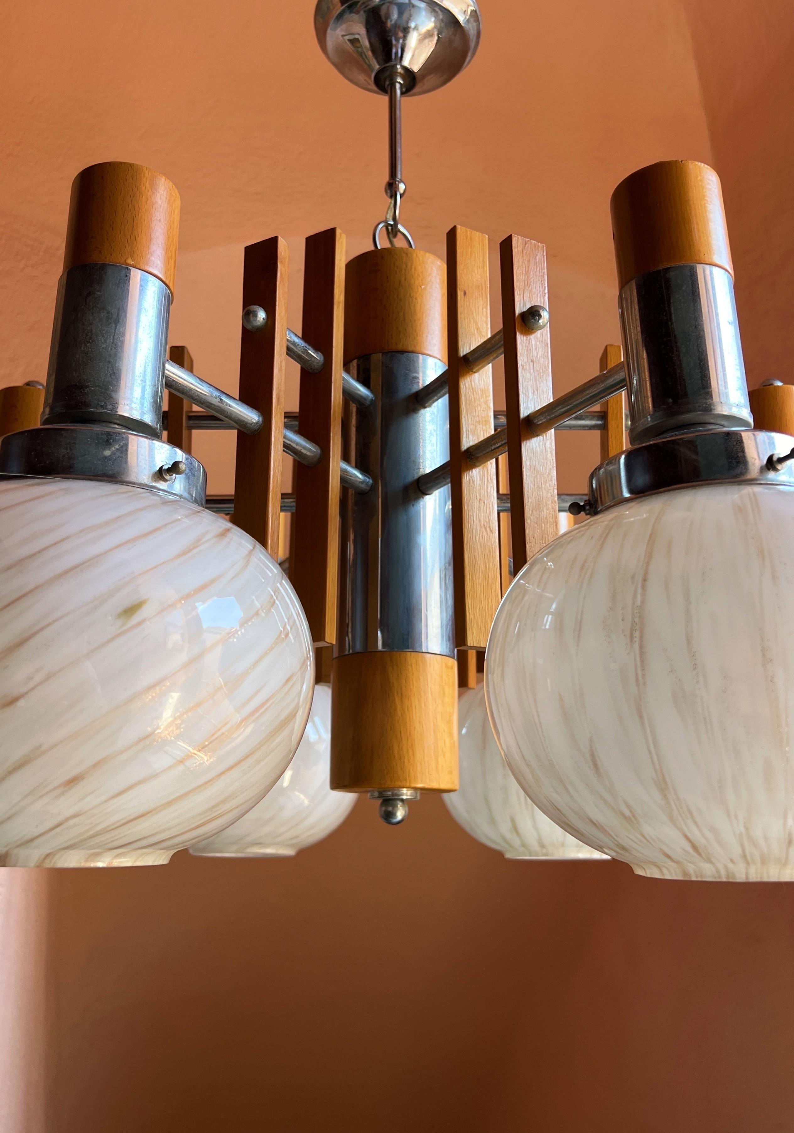 1960s chandelier with Murano glass shades  by Mazzega For Sale 2