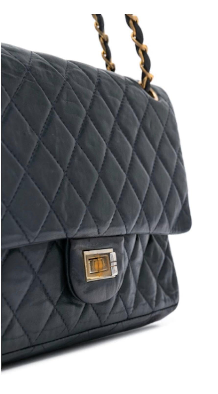 Black 1960s Chanel 2.55 Navy Leather Bag