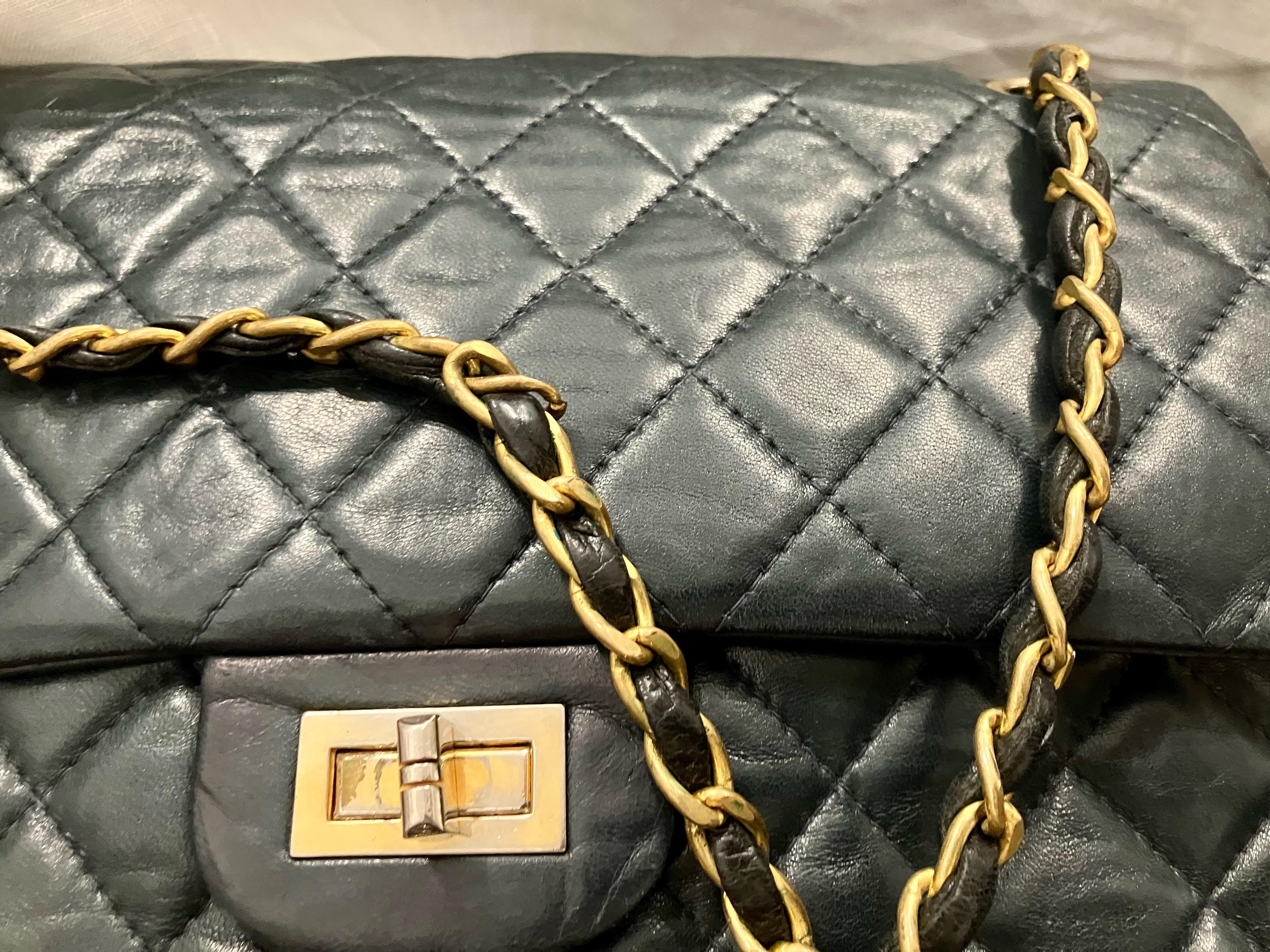 1960s Chanel 2.55 Navy Leather Bag 1