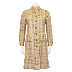 Retro 1960s Chanel Couture Beige Woven Wool Coat