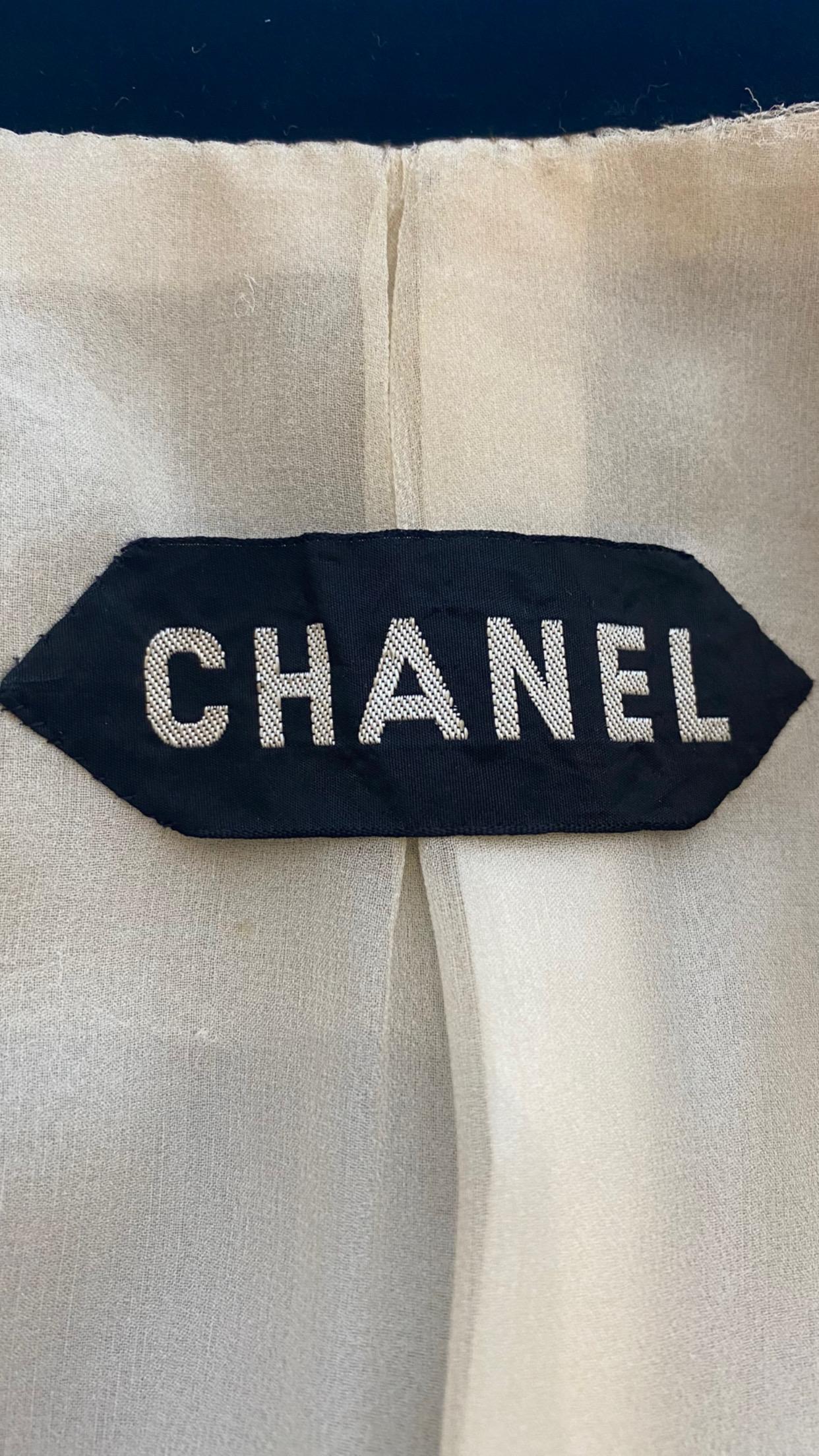 Purple 1960s CHANEL Couture Black Velvet Suit For Sale