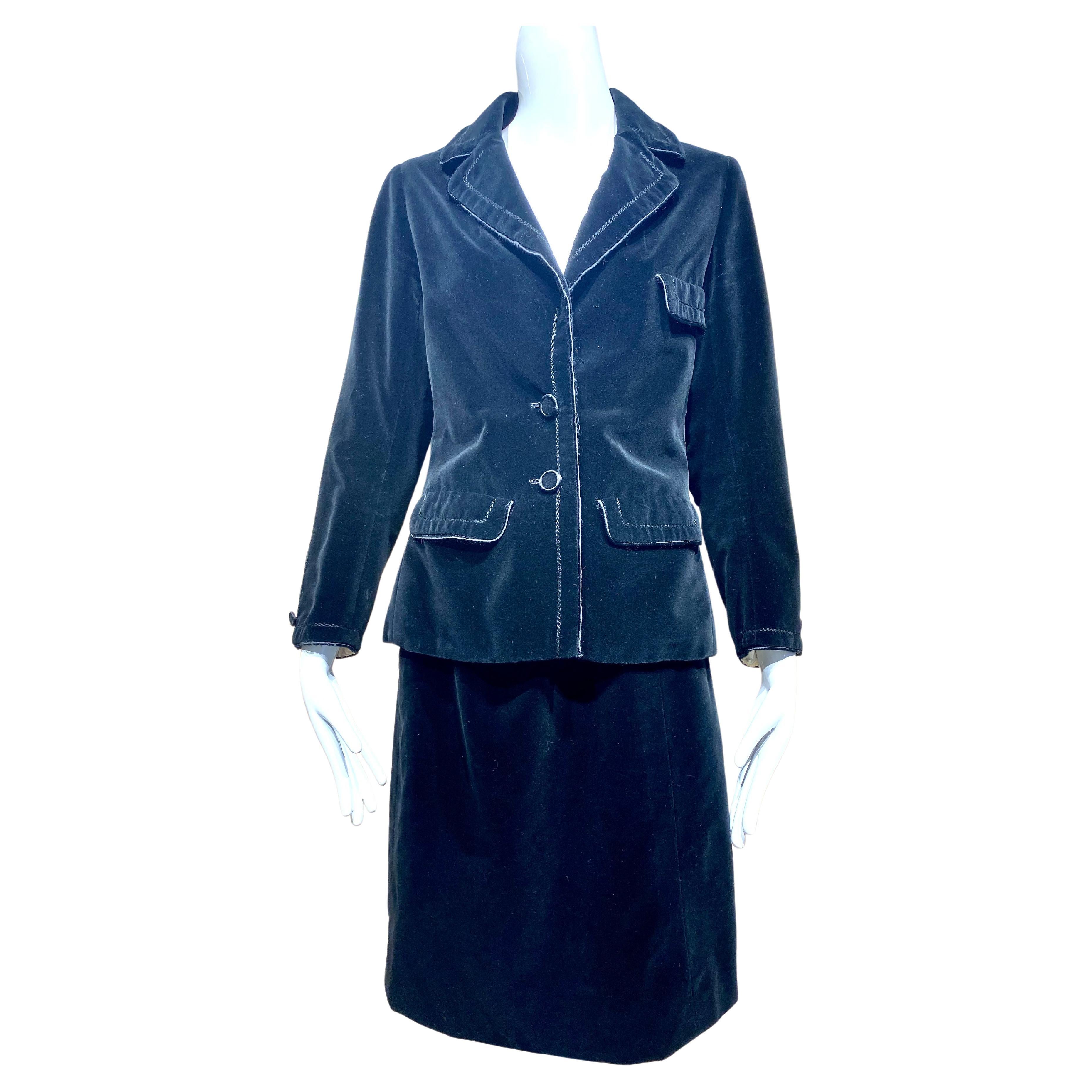 1960s CHANEL Couture Black Velvet Suit  For Sale