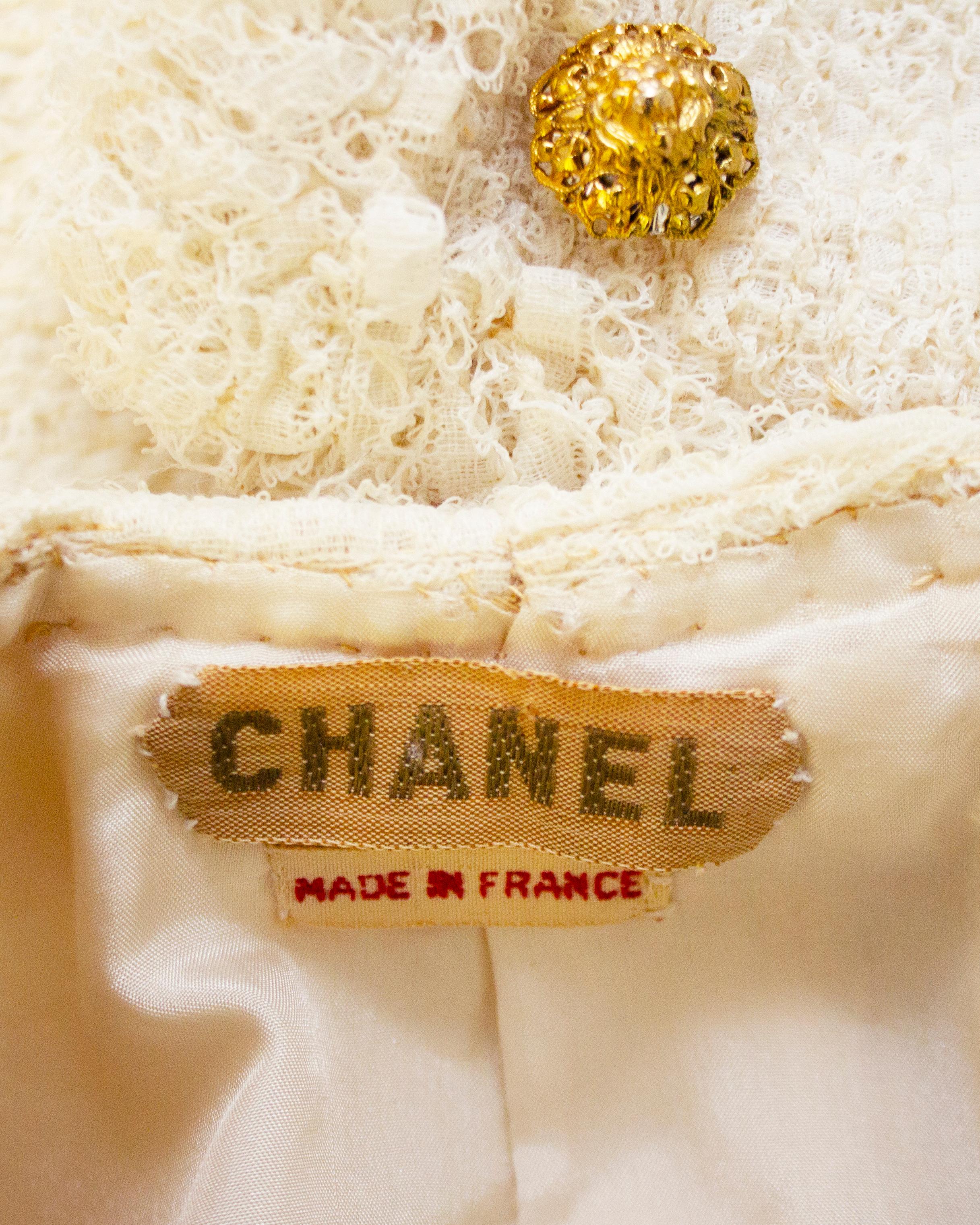 Women's 1960s Chanel Couture Cream Skirt Suit with Lace Trim