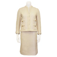Vintage 1960s Chanel Couture Cream Skirt Suit with Lace Trim