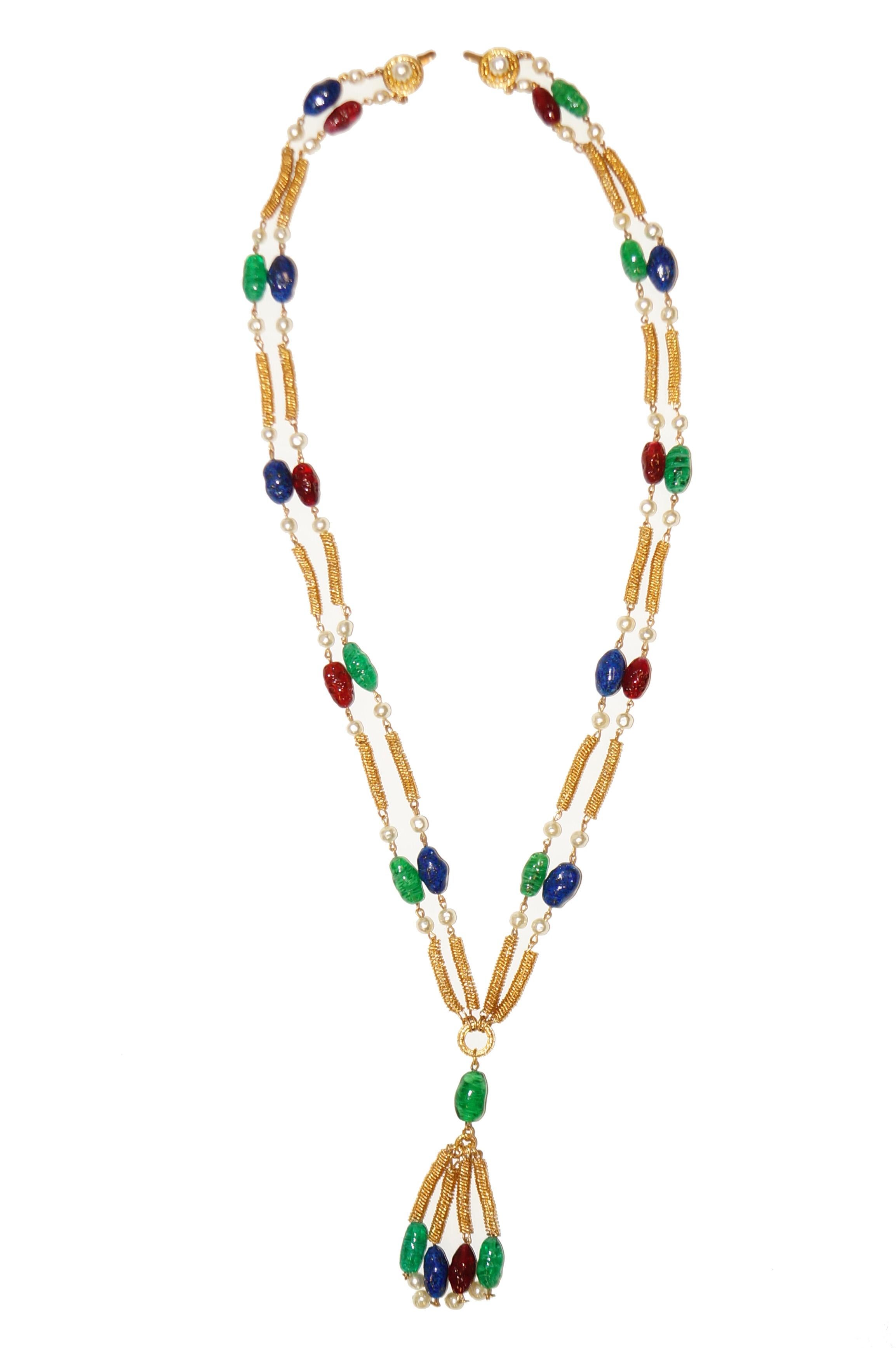  1960’s Chanel Gripoix Four Strand Necklace with Tassel Drop 1