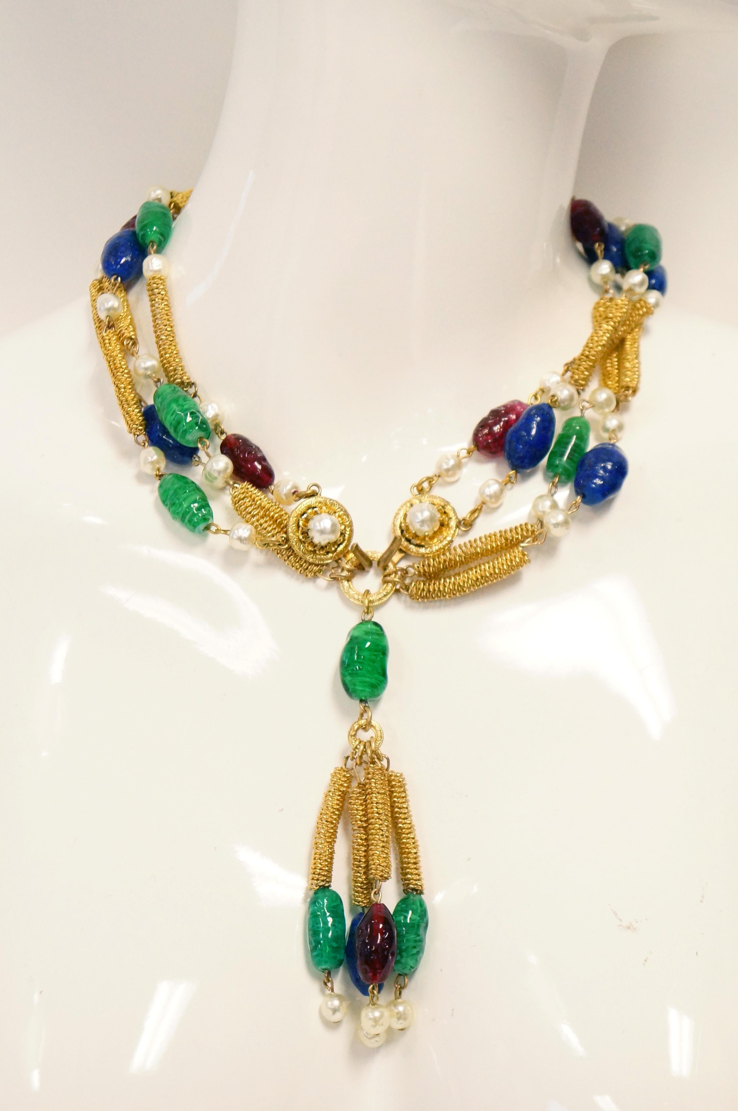  1960’s Chanel Gripoix Four Strand Necklace with Tassel Drop 2