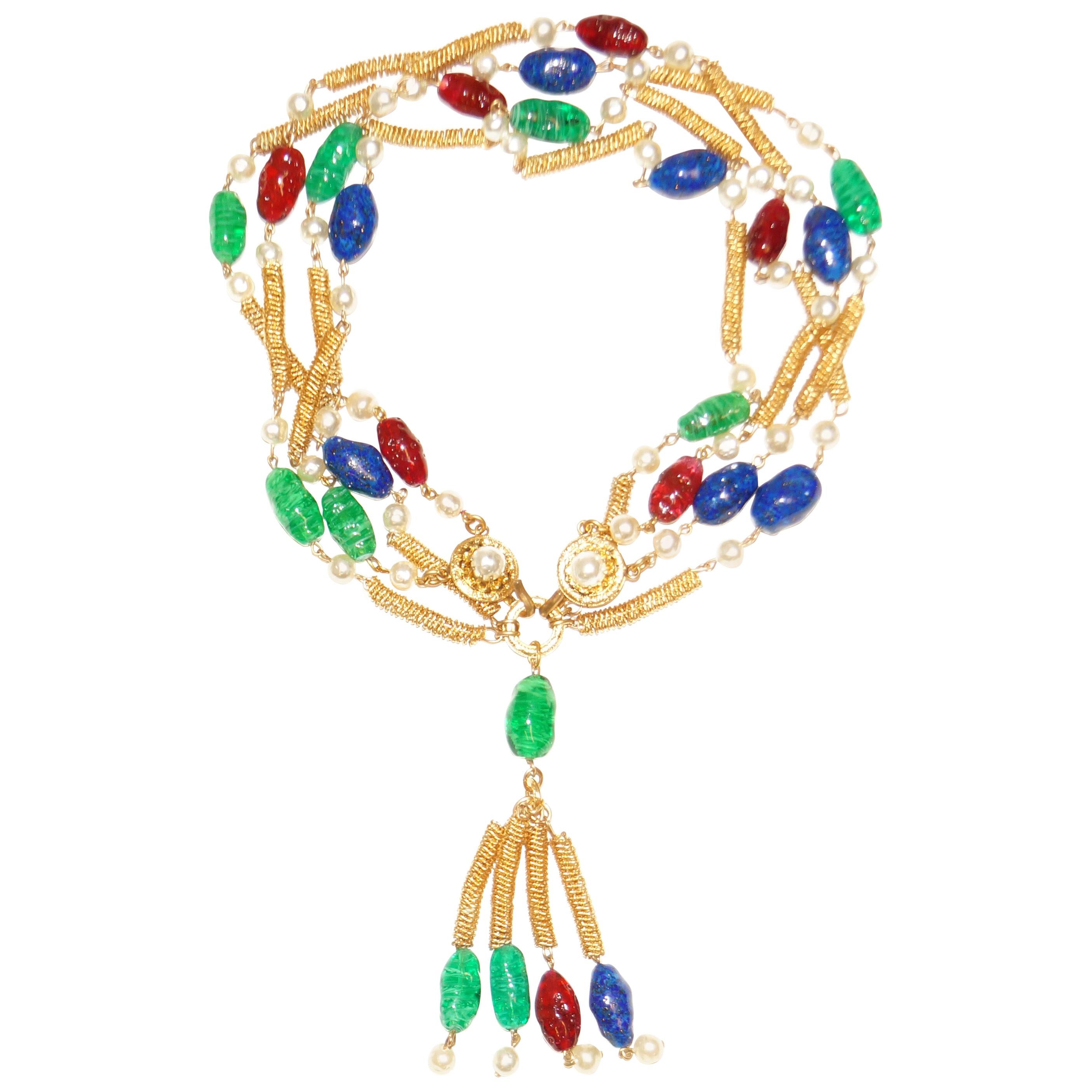  1960’s Chanel Gripoix Four Strand Necklace with Tassel Drop