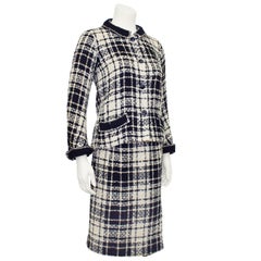 1960s Chanel Haute Couture Black and Cream Tweed Jacket and Dress Ensemble