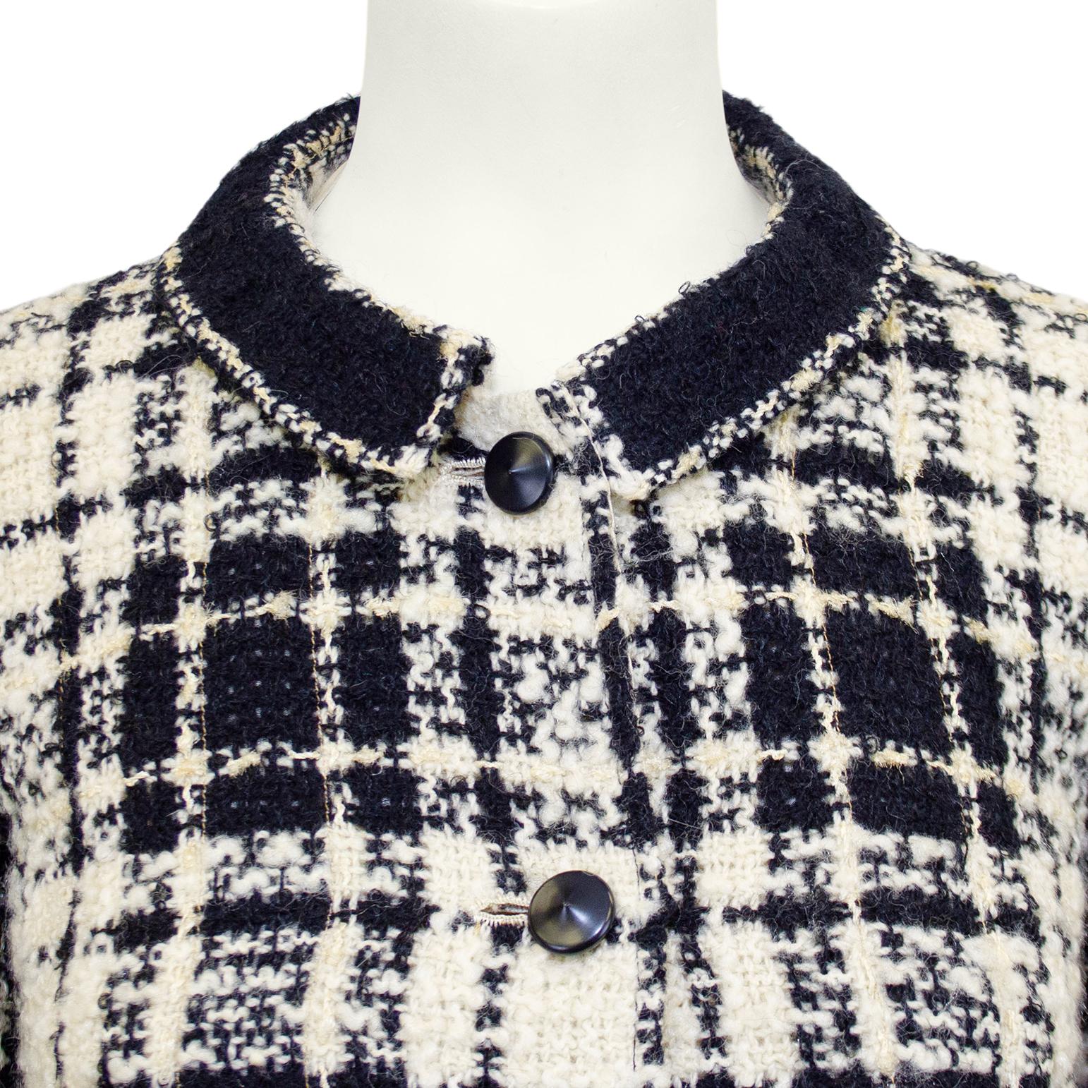 1960s Chanel Haute Couture Black and Cream Tweed Jacket and Dress Ensemble 1