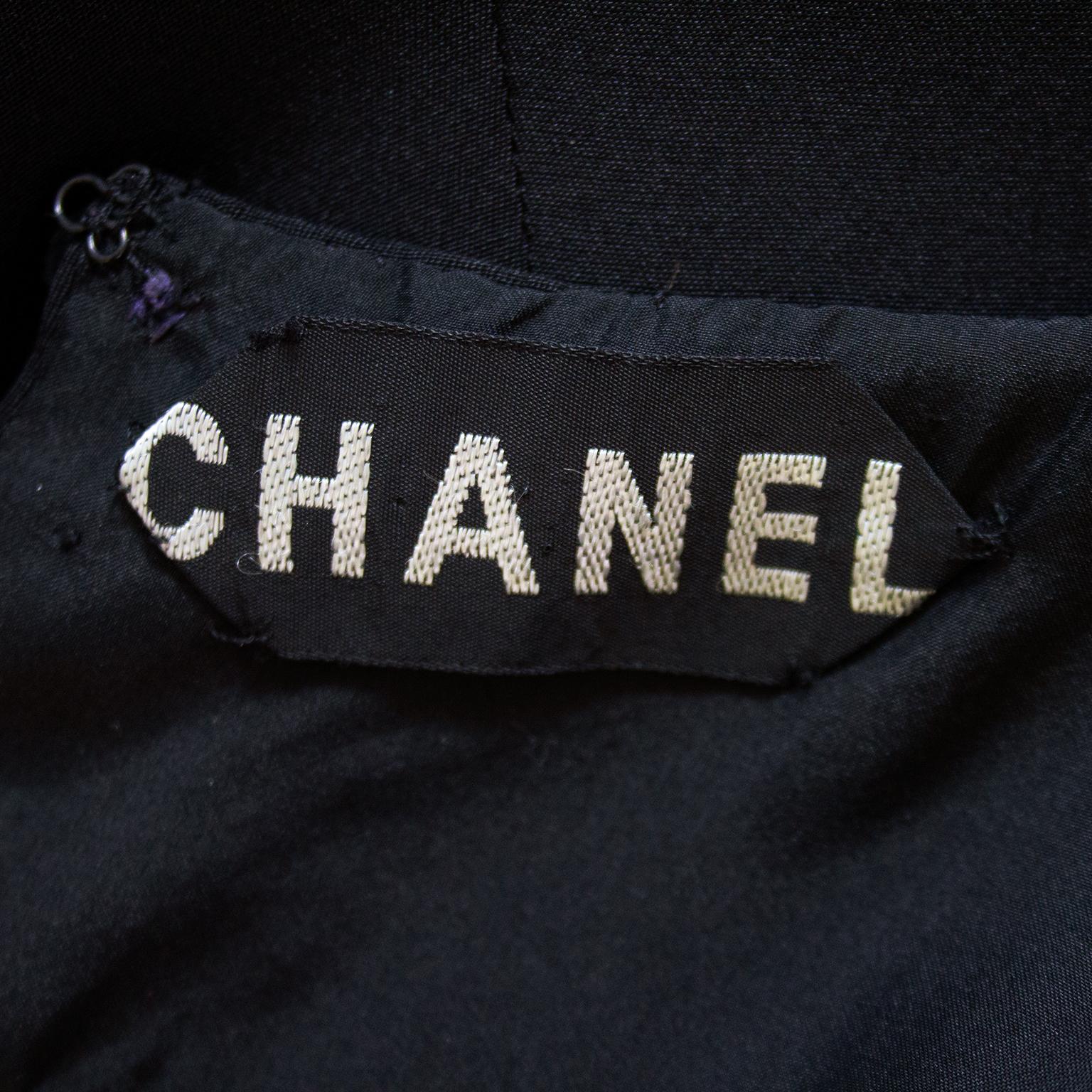 Women's 1960s Chanel Haute Couture Black Silk Gown  For Sale
