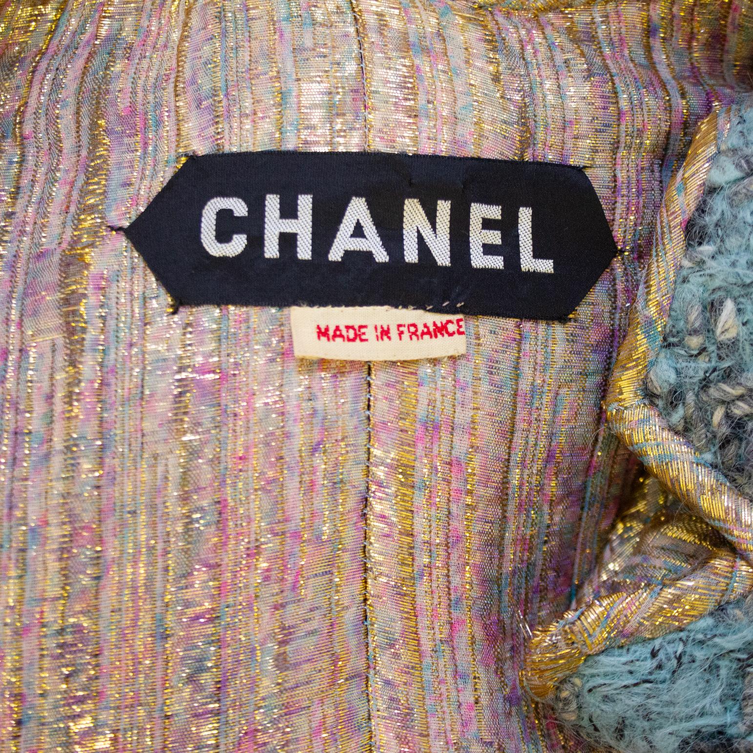 1960's Chanel Haute Couture Blue Tweed Jacket and Dress Ensemble  6