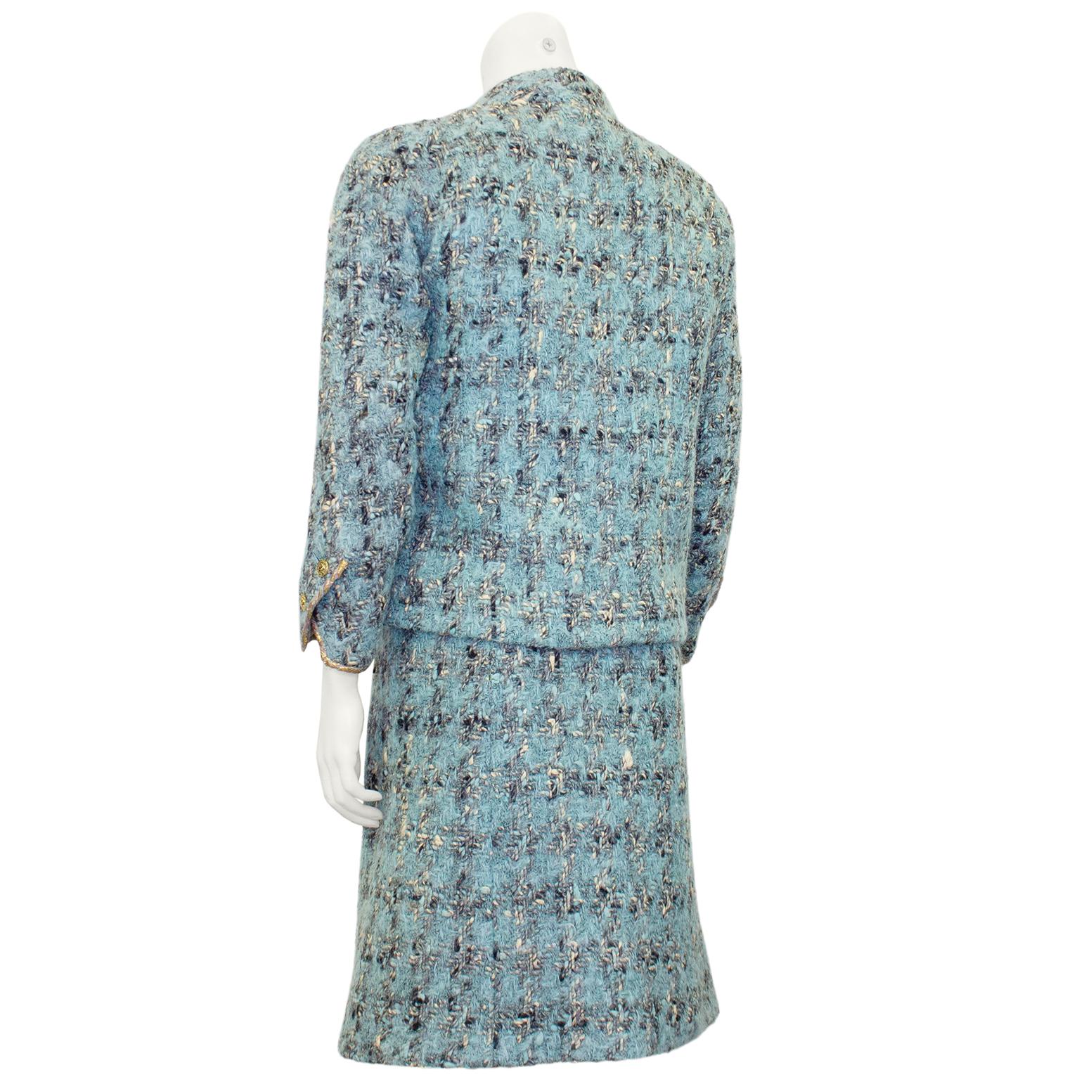 1960's Chanel Haute Couture Blue Tweed Jacket and Dress Ensemble  In Good Condition In Toronto, Ontario
