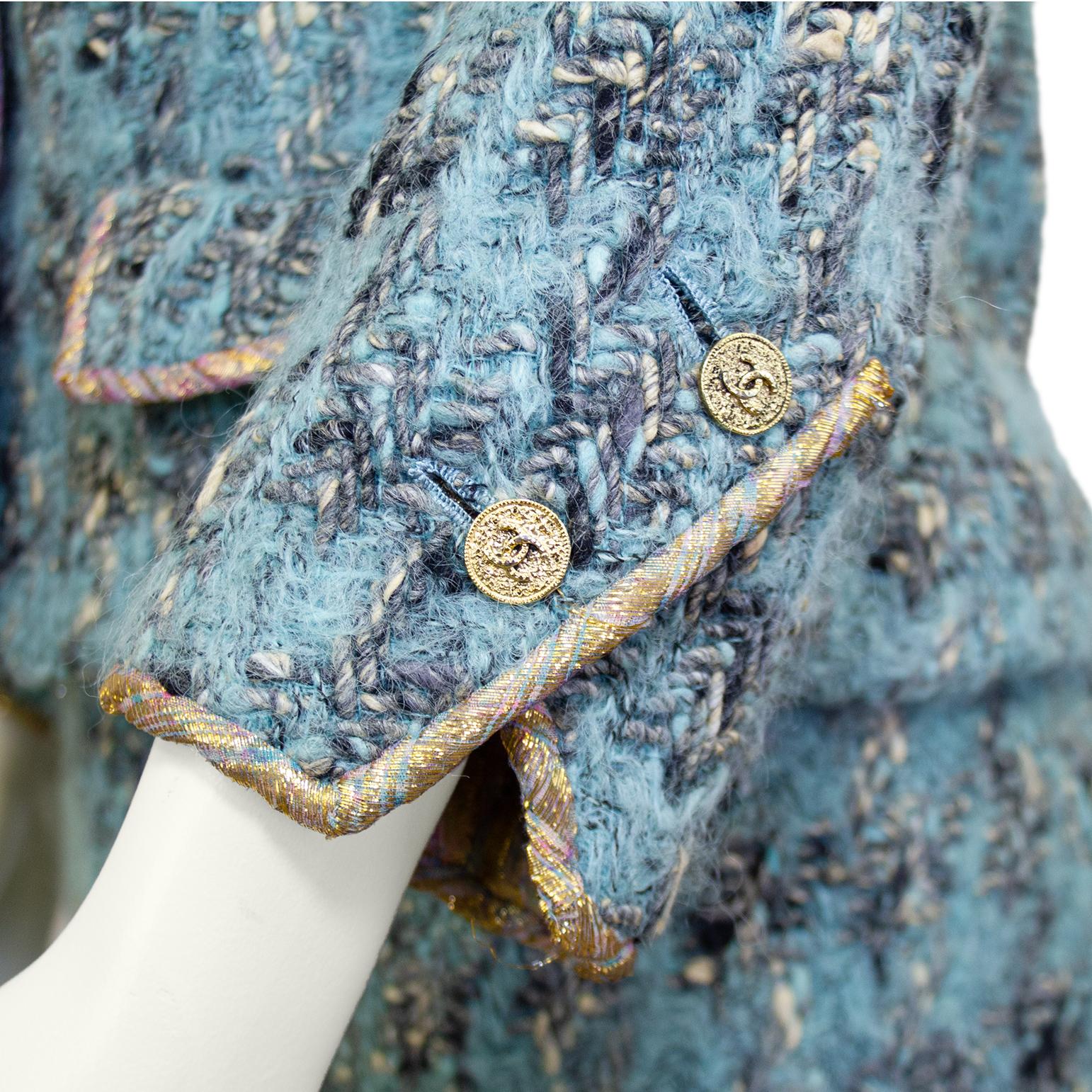 1960's Chanel Haute Couture Blue Tweed Jacket and Dress Ensemble  1