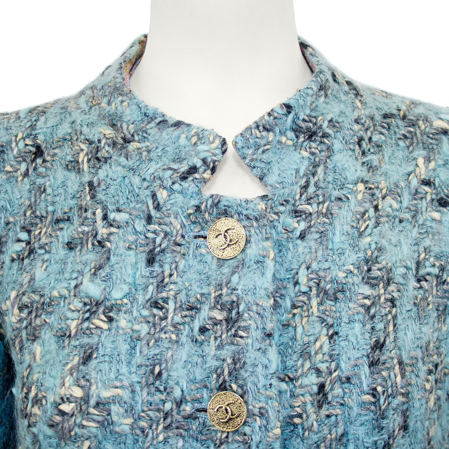 1960's Chanel Haute Couture Blue Tweed Jacket and Dress Ensemble  2
