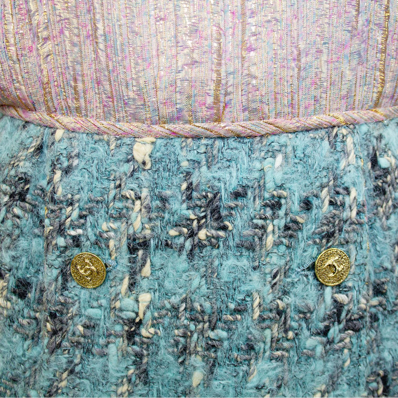 1960's Chanel Haute Couture Blue Tweed Jacket and Dress Ensemble  3