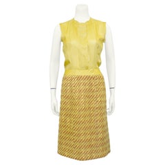 1960s Chanel Haute Couture Gold and Brown Jacket and Dress Ensemble