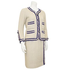 1960's Chanel Haute Couture Iconic Navy and Cream Boucle Suit