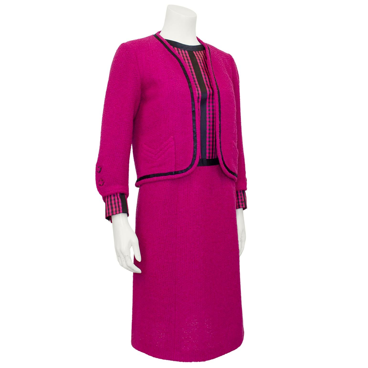 1960s Chanel Haute Couture Pink and Black Three Piece Ensemble  In Good Condition In Toronto, Ontario