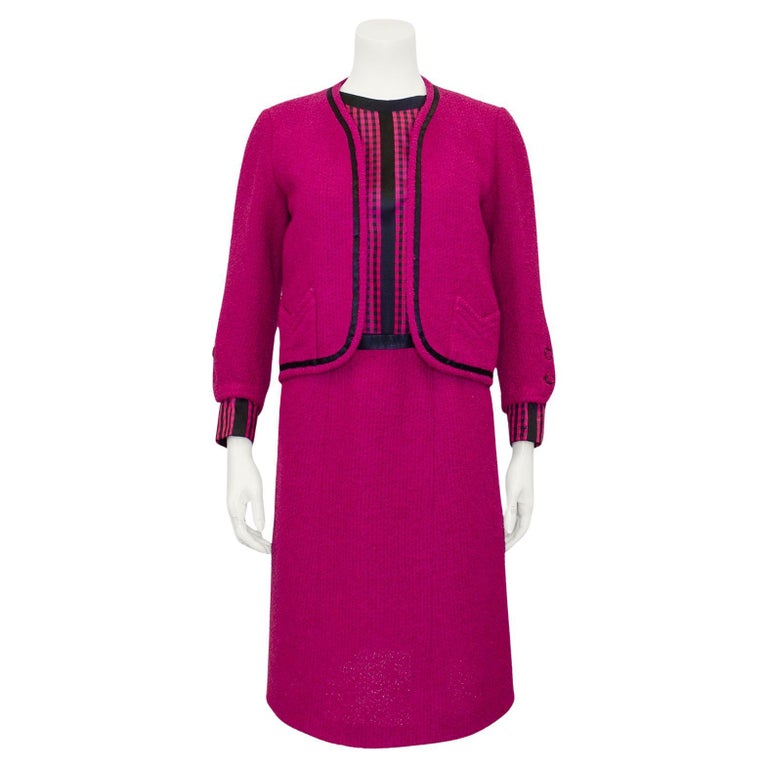 1960s Chanel Haute Couture Pink and Black Three Piece Ensemble