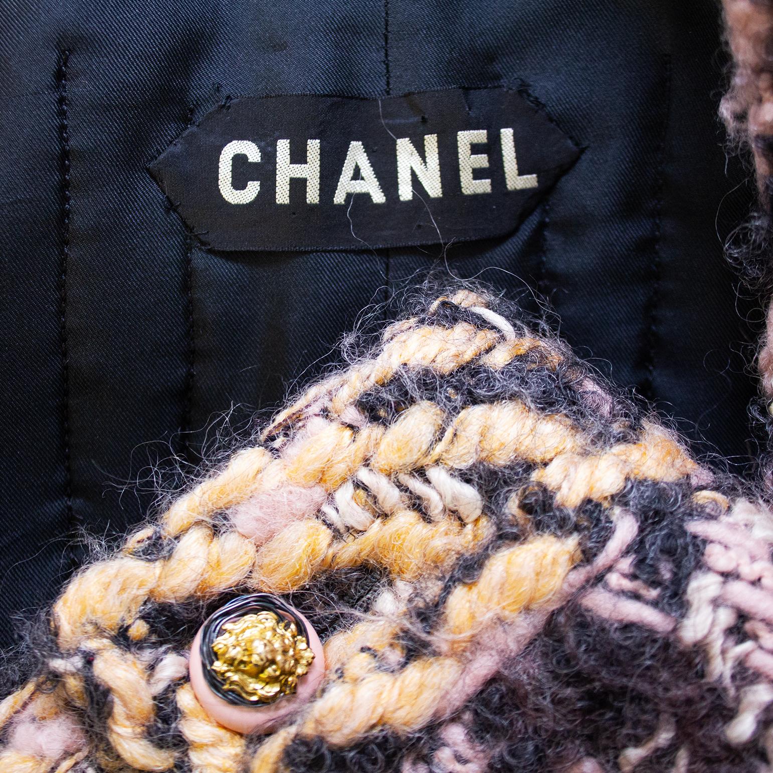 Chanel Haute Couture des années 1960, rose et gris anthracite pied-de-poule 3 pièces Ensemble en vente 4
