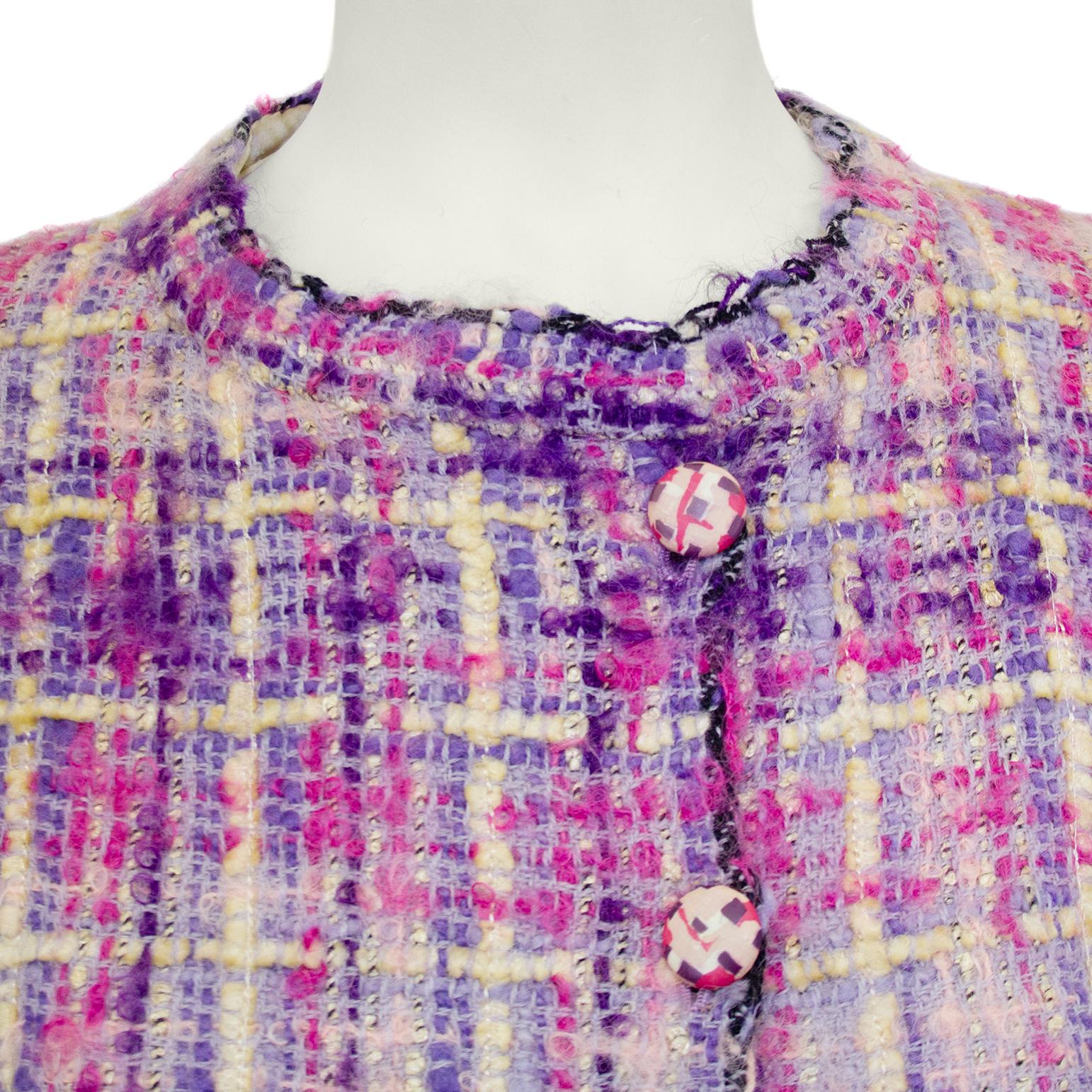 1960s Chanel Haute Couture Pink and Purple Tweed Ensemble  2