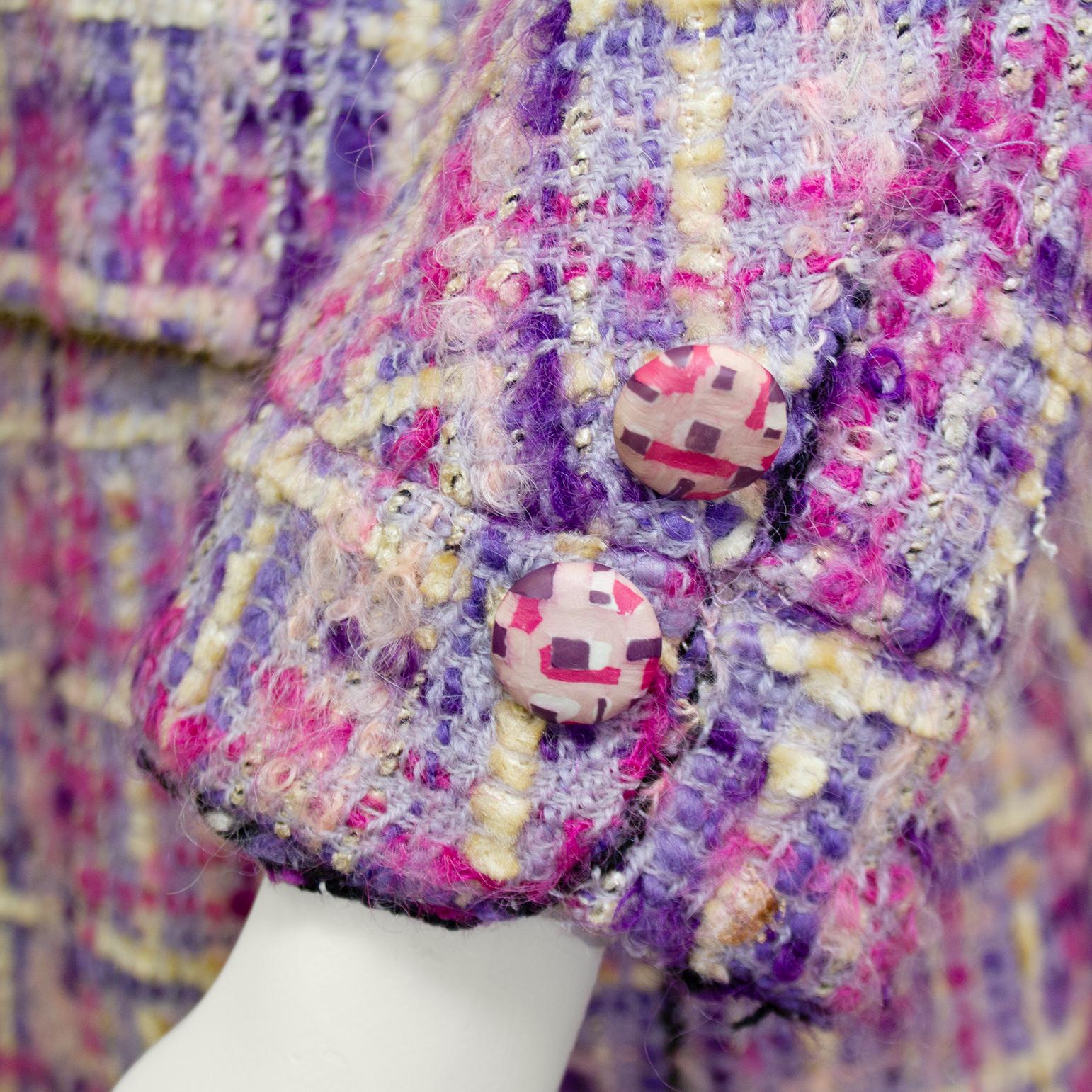 1960s Chanel Haute Couture Pink and Purple Tweed Ensemble  3