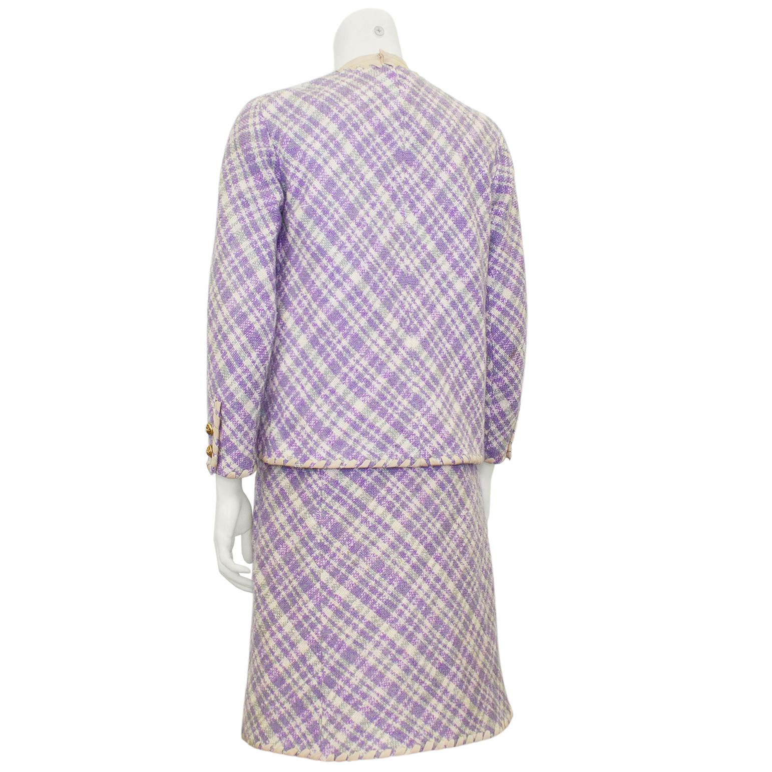1960s Chanel Haute Couture Purple Tweed Jacket and Dress Ensemble In Good Condition In Toronto, Ontario