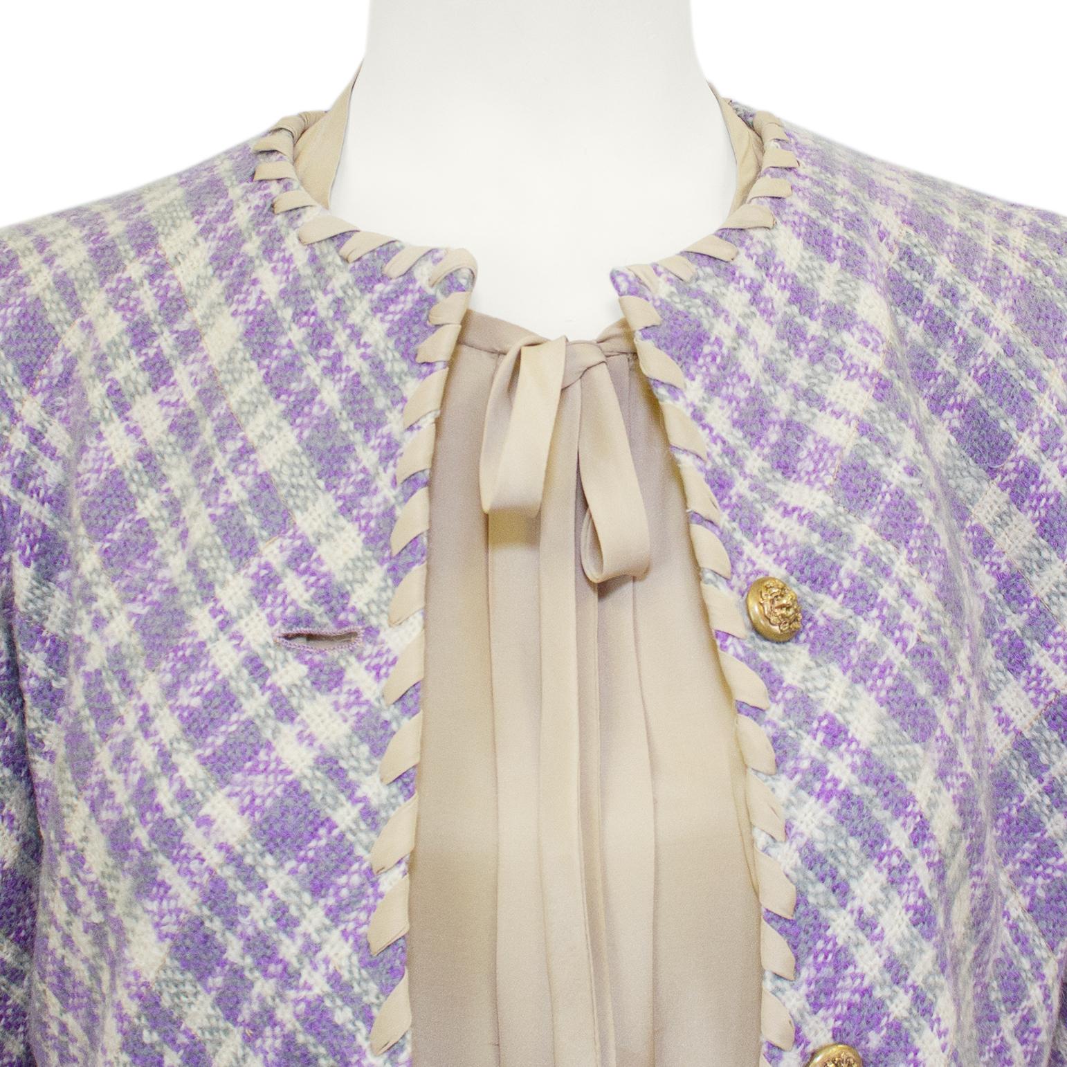1960s Chanel Haute Couture Purple Tweed Jacket and Dress Ensemble 1