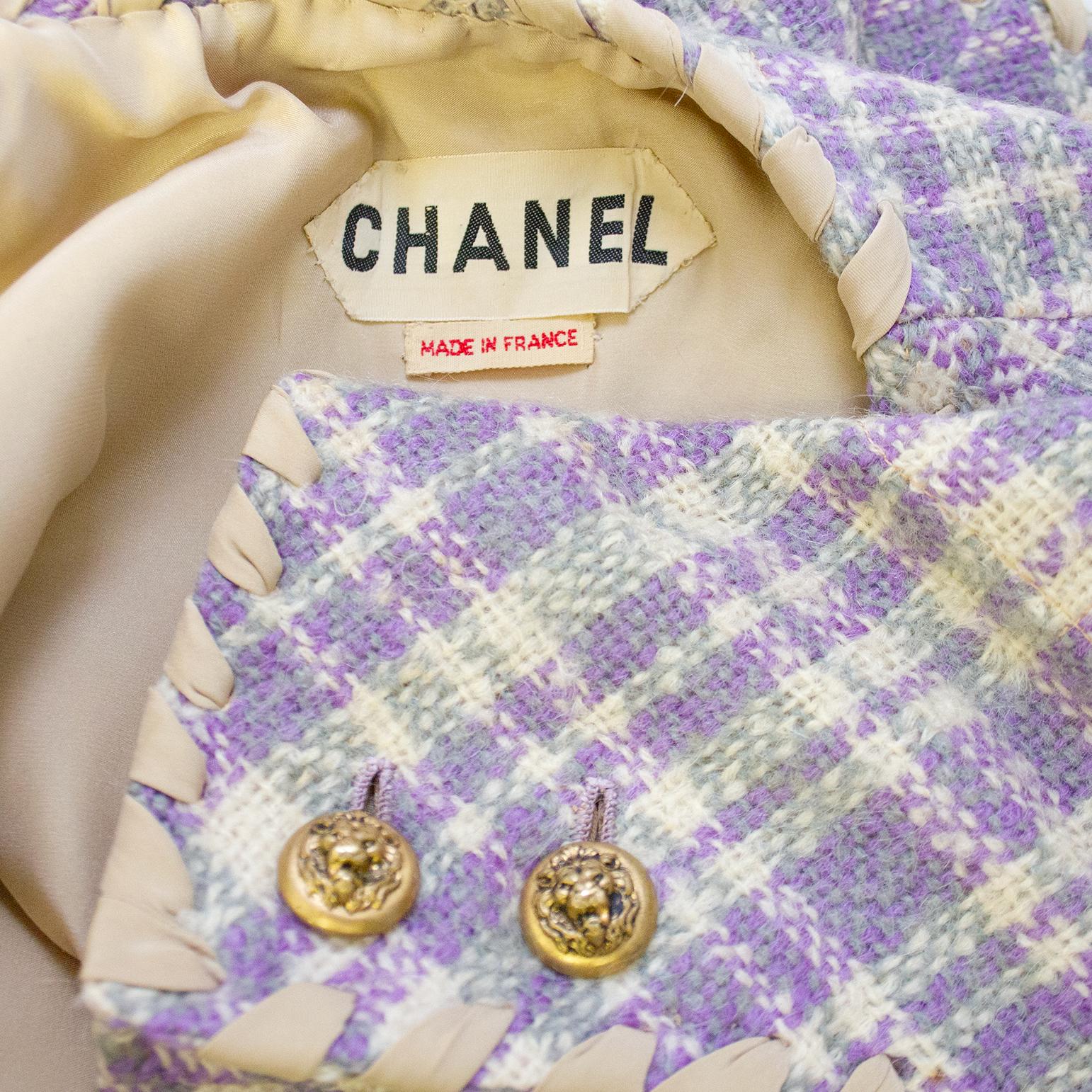 1960s Chanel Haute Couture Purple Tweed Jacket and Dress Ensemble 4