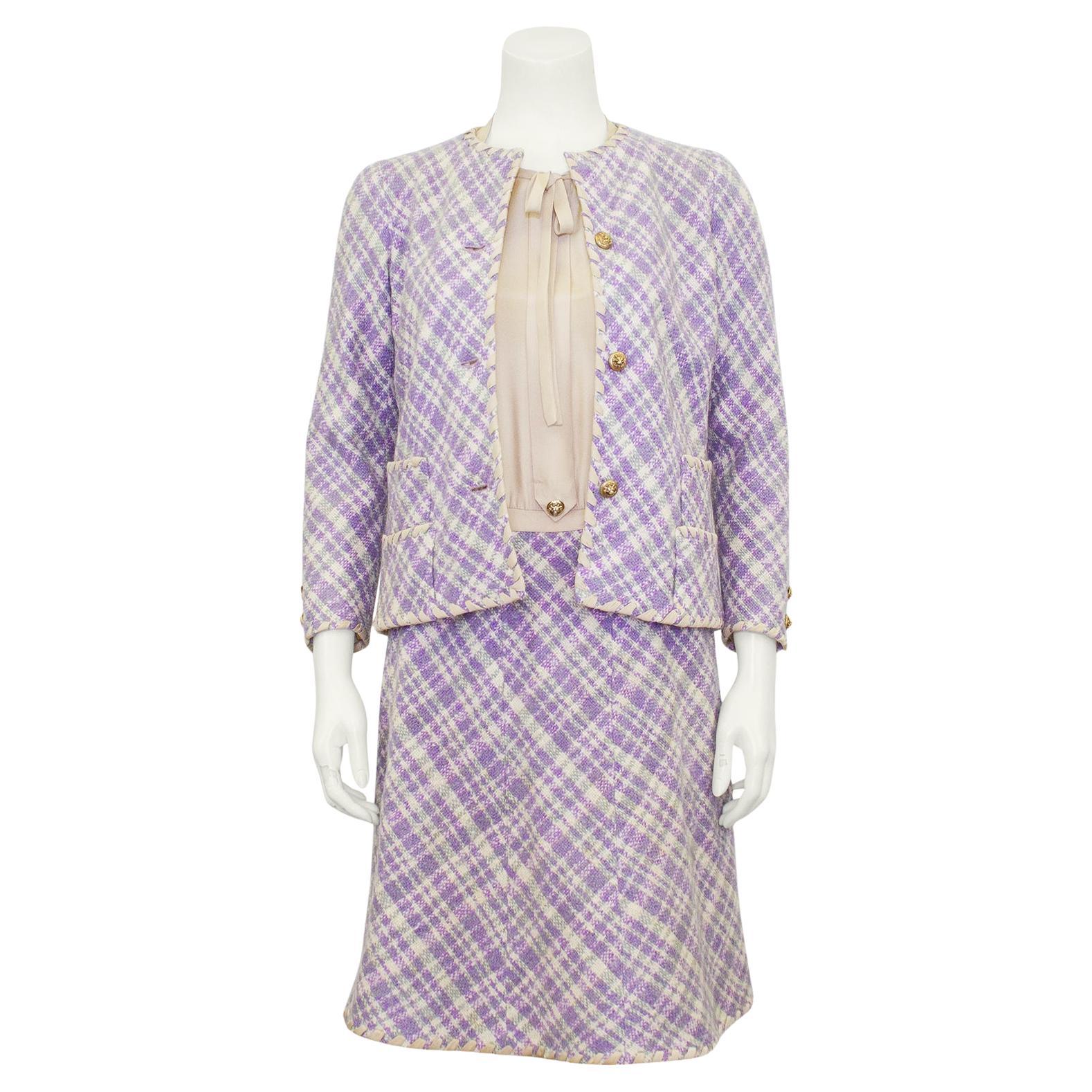 1960s Chanel Haute Couture Purple Tweed Jacket and Dress Ensemble