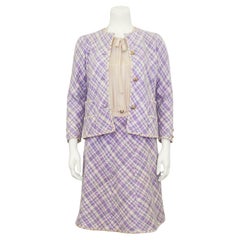 1960s Chanel Haute Couture Purple Tweed Jacket and Dress Ensemble