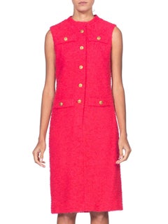 1960's Chanel Style Boucle Hot Pink Mod Dress With US Marines Buttons